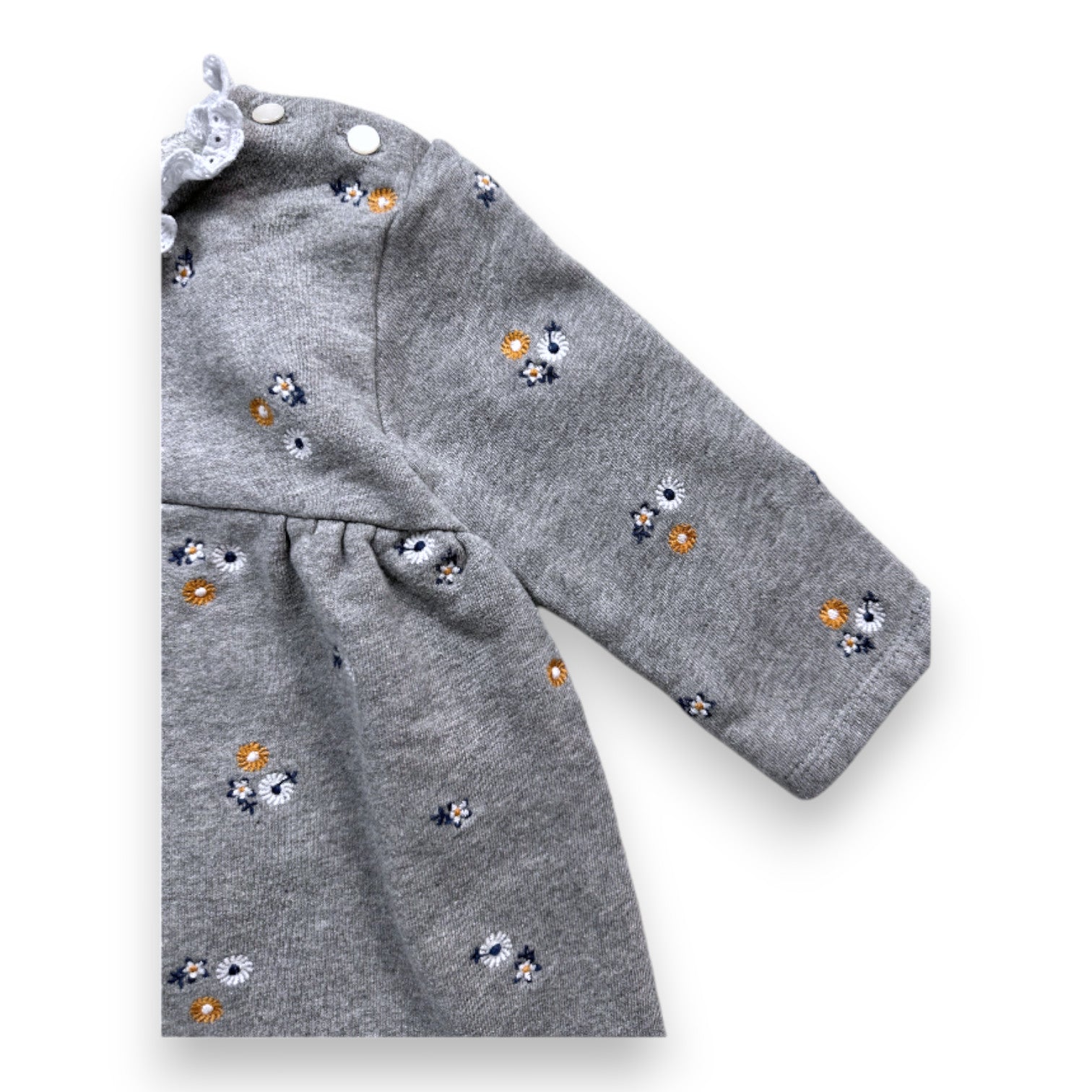 TARTINE ET CHOCOLAT - Robe grise à fleurs à manches longues - 2 ans