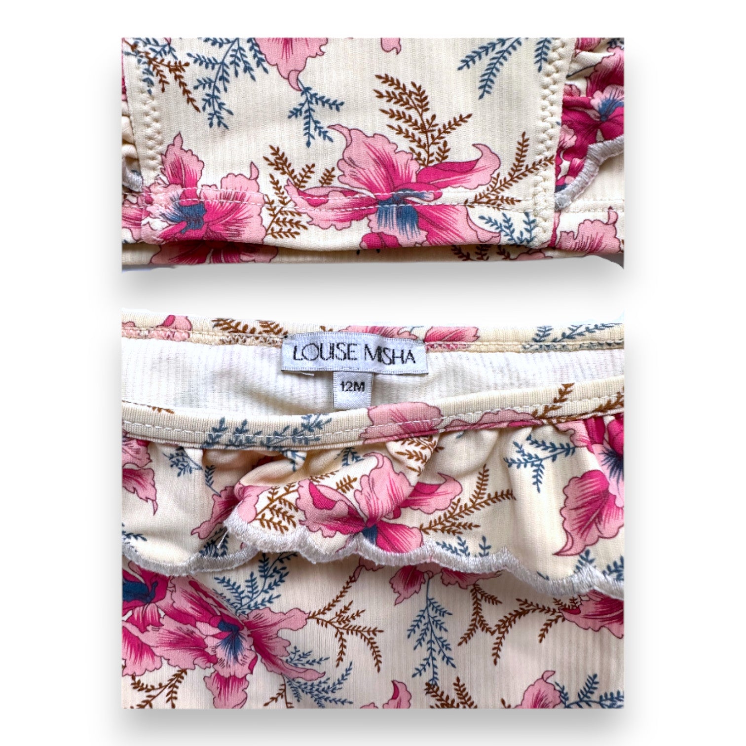 LOUISE MISHA - ensemble de maillot de bain beige à fleurs roses - 12 mois