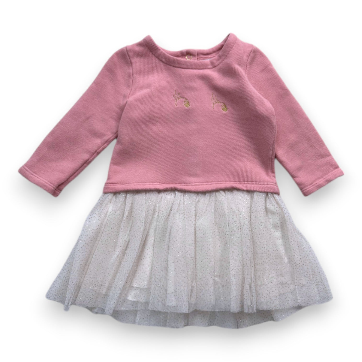 PETIT BATEAU - Rosa Kleid und weiß-goldener Tüllrock - 18 Monate