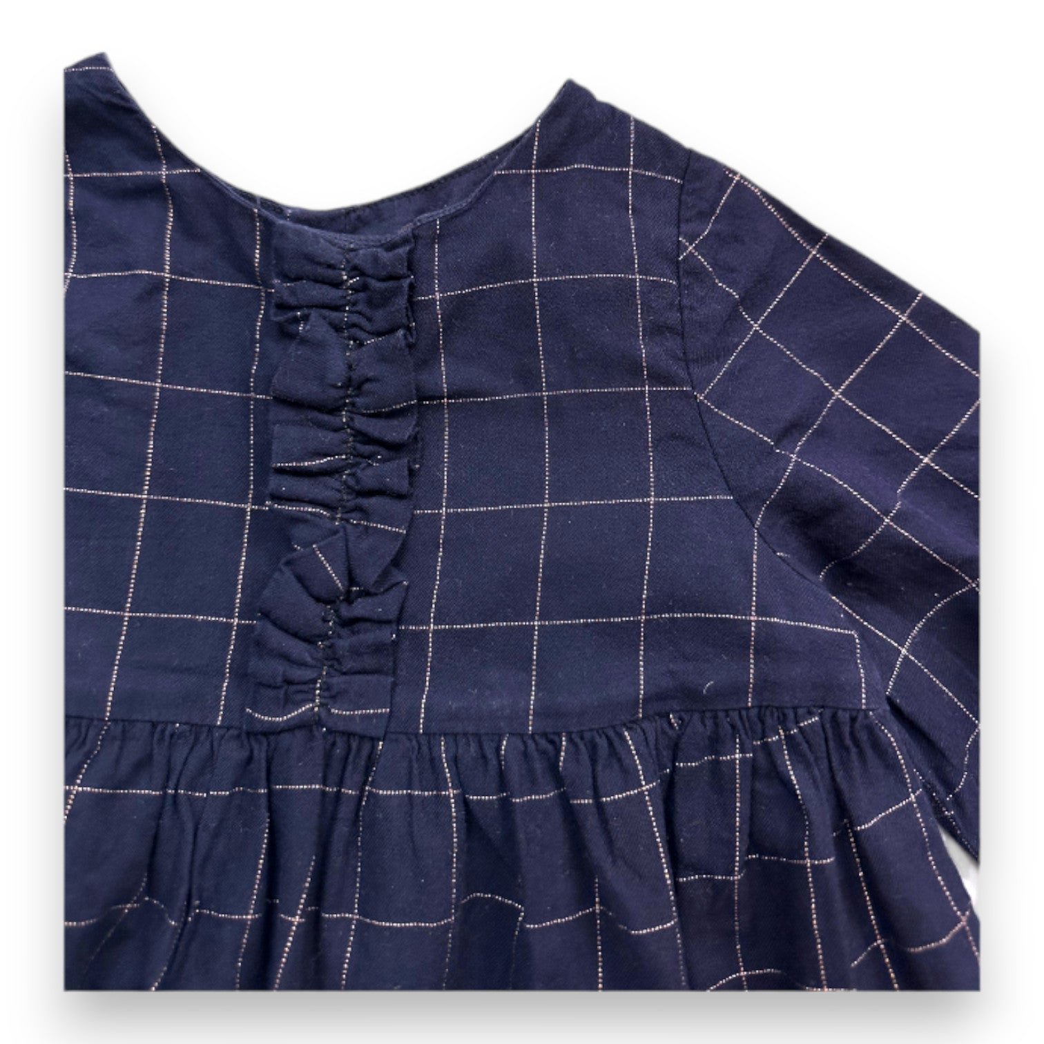 Jacadi - Marineblaues Kleid mit goldenen Karos - 18 Monate