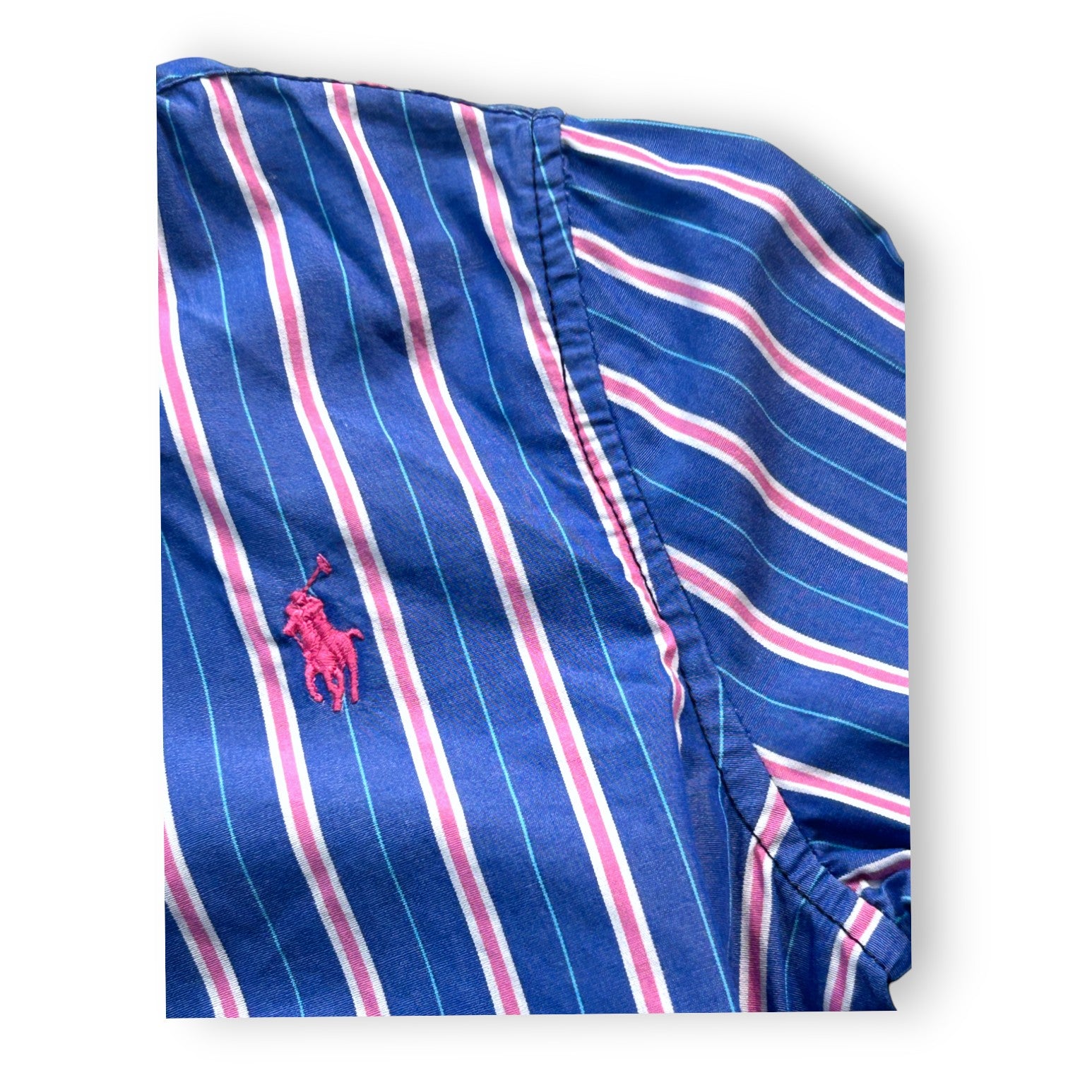 RALPH LAUREN - Robe chemise bleue à rayures roses - 7 ans