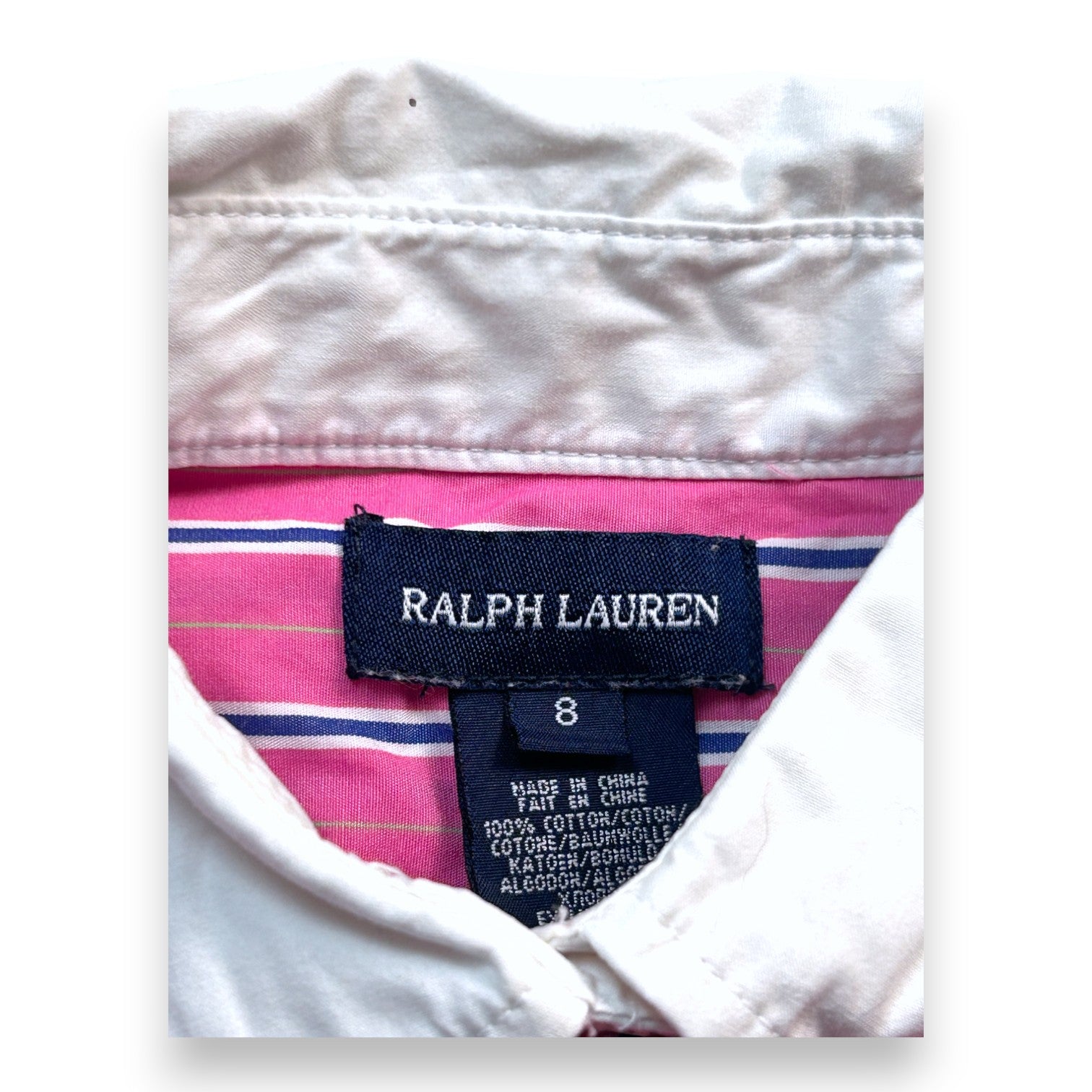RALPH LAUREN - Robe rose rayée ceinturée - 8 ans