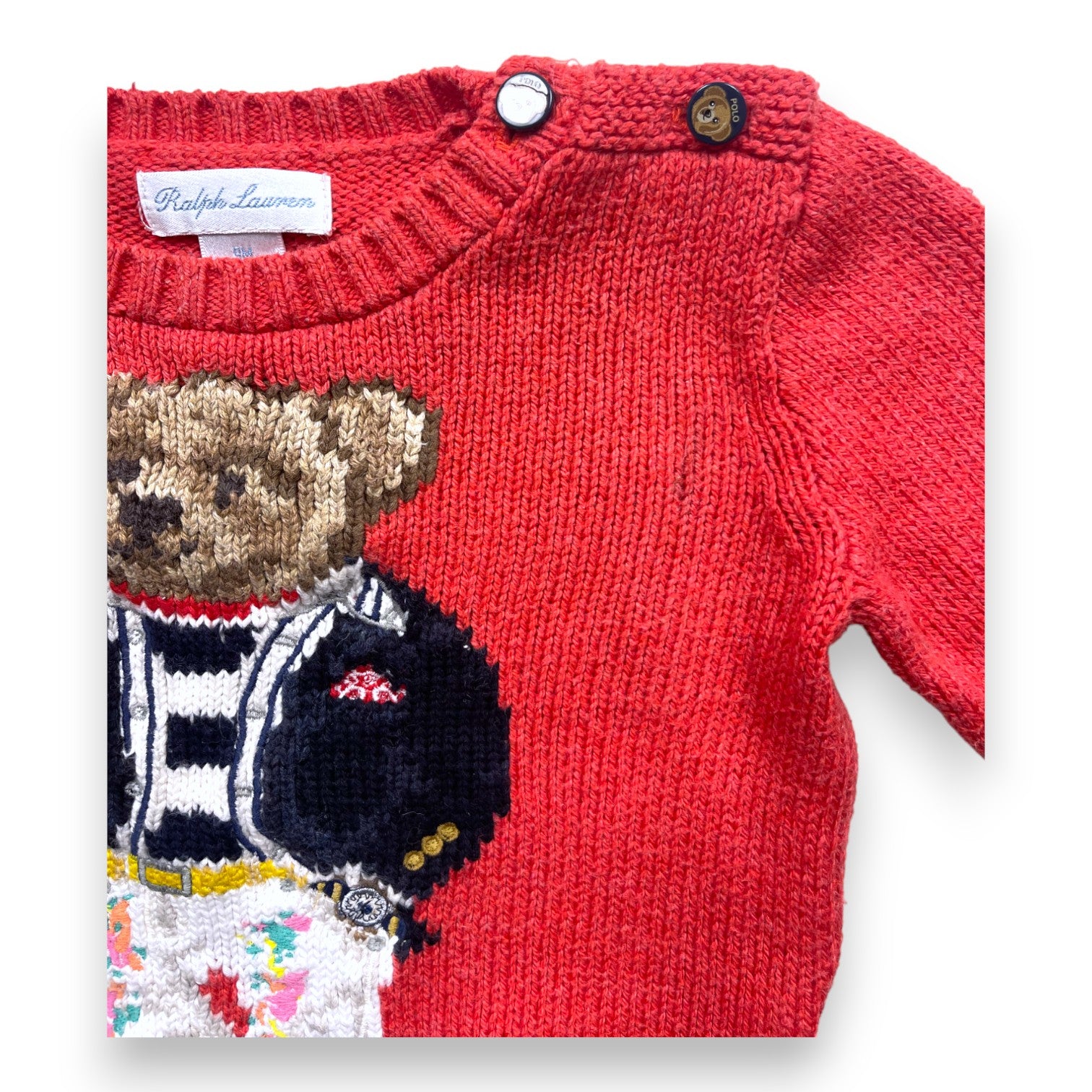 RALPH LAUREN - Pull rouge Teddy Bear - 9 mois