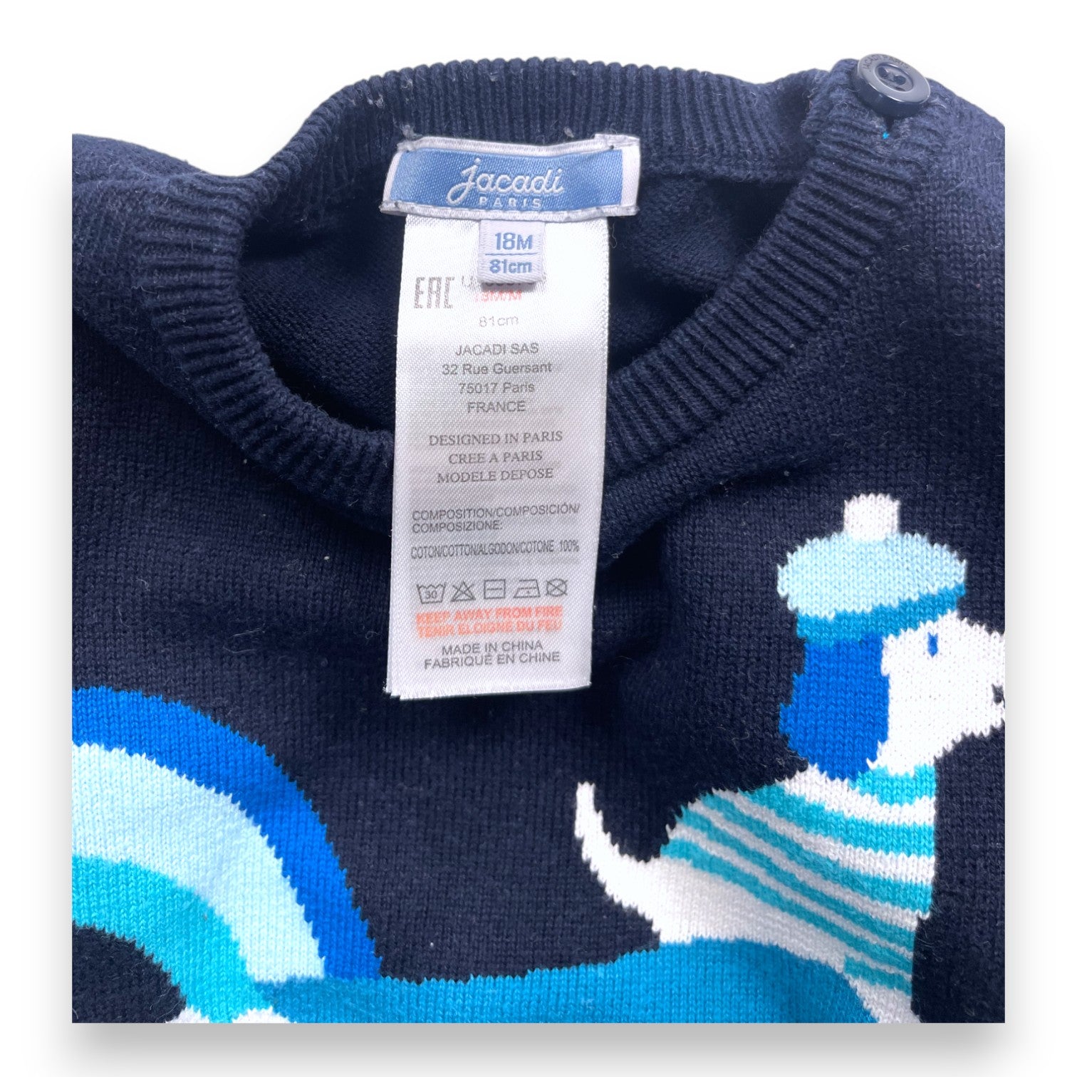 JACADI - Marineblauer gemusterter Pullover - 18 Monate