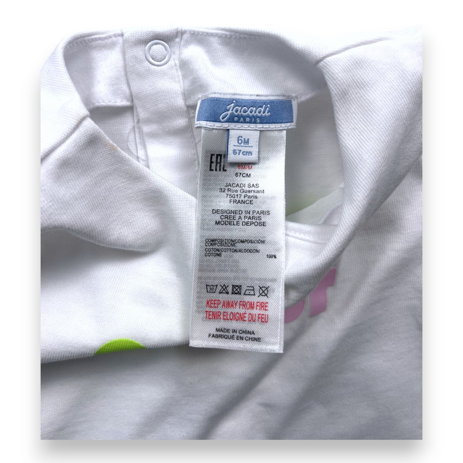 JACADI - T shirt blanc " Petite fleur" - 6 mois