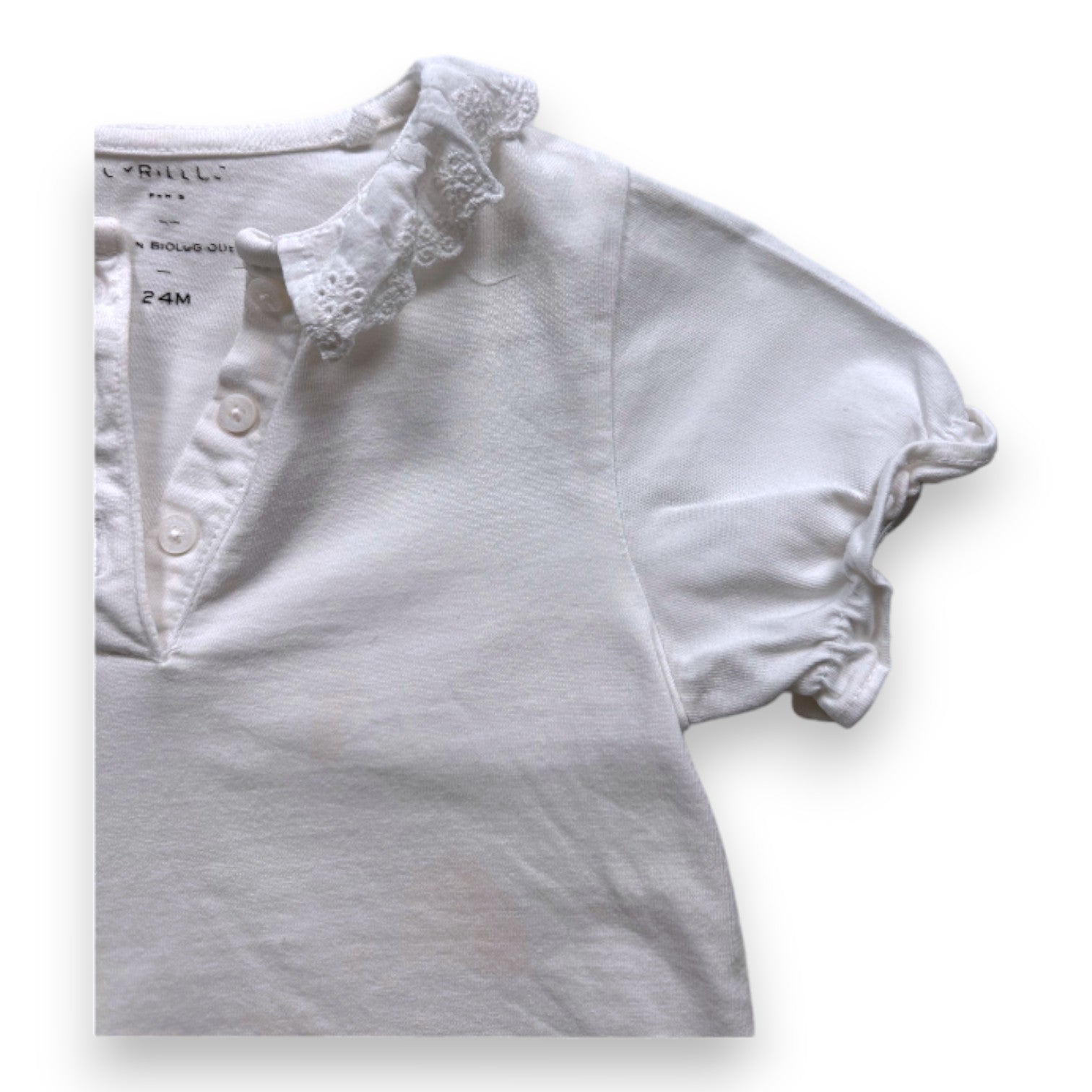 Cyrillus - White T-shirt with lace collar - 2 years