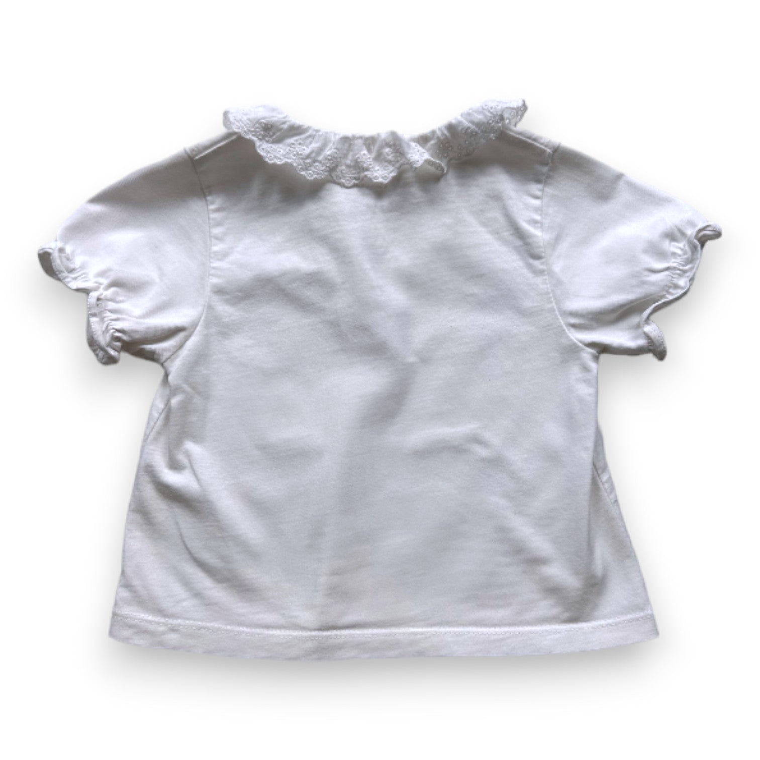Cyrillus - T-shirt blanc avec col en dentelle - 2 ans