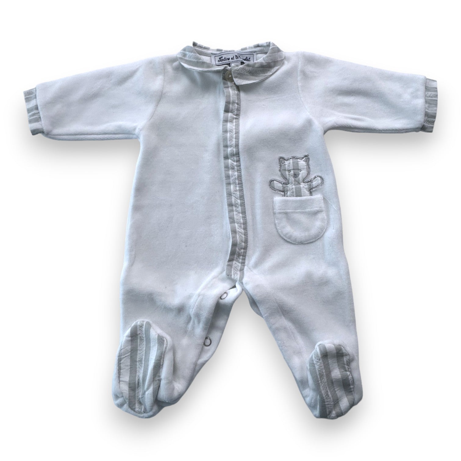 TARTINE ET CHOCOLAT - Pyjama blanc imprimé chat - 1 mois