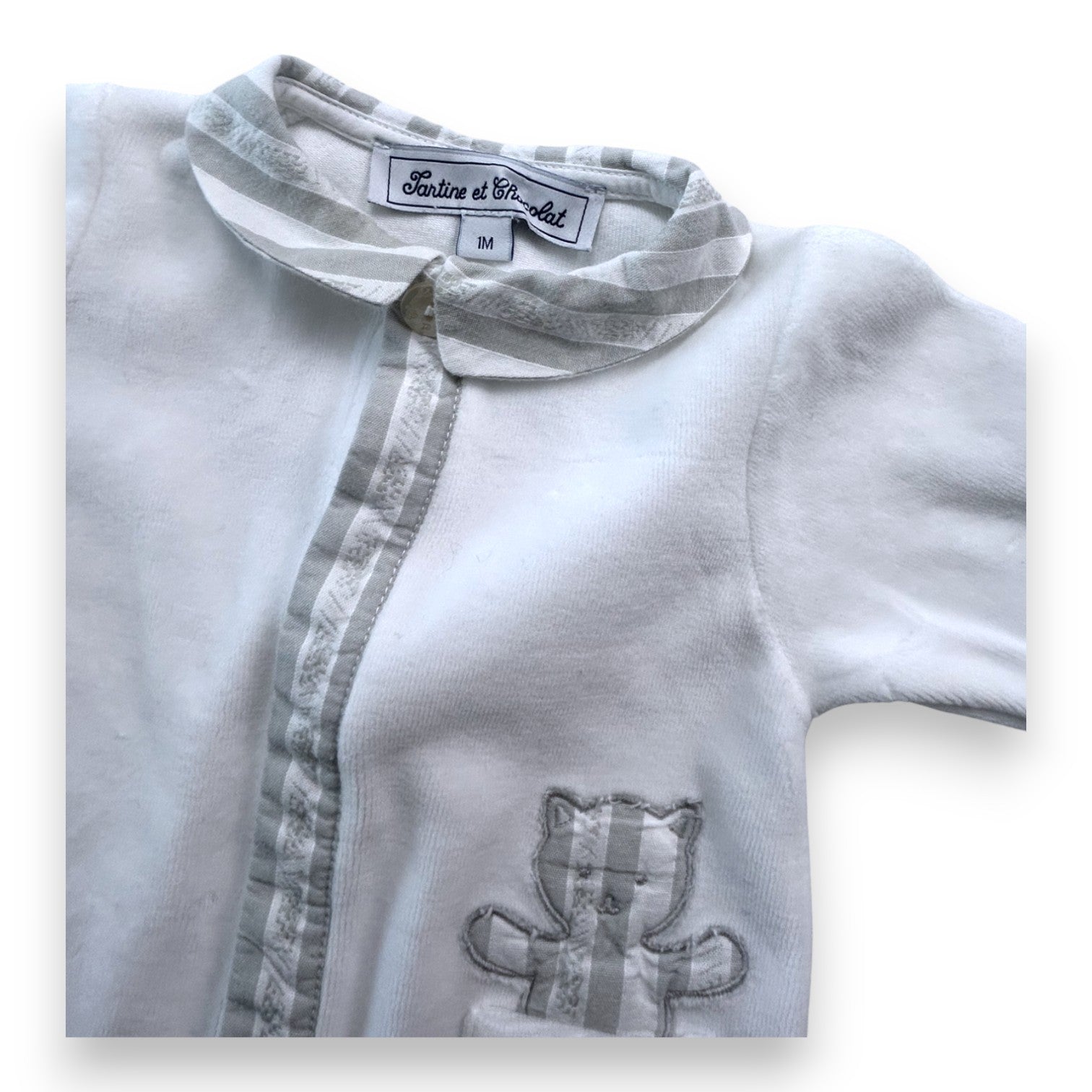 TARTINE ET CHOCOLAT - Pyjama blanc imprimé chat - 1 mois