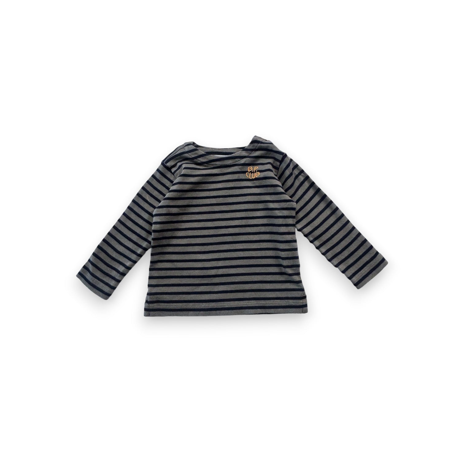 BONPOINT - Khaki T-shirt with black stripes - 12 months