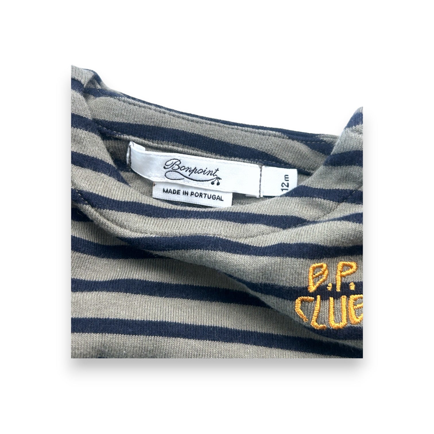 BONPOINT - Khaki T-shirt with black stripes - 12 months