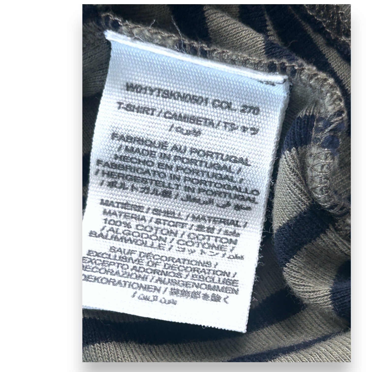 BONPOINT - T-shirt kaki à rayures noires - 12 mois