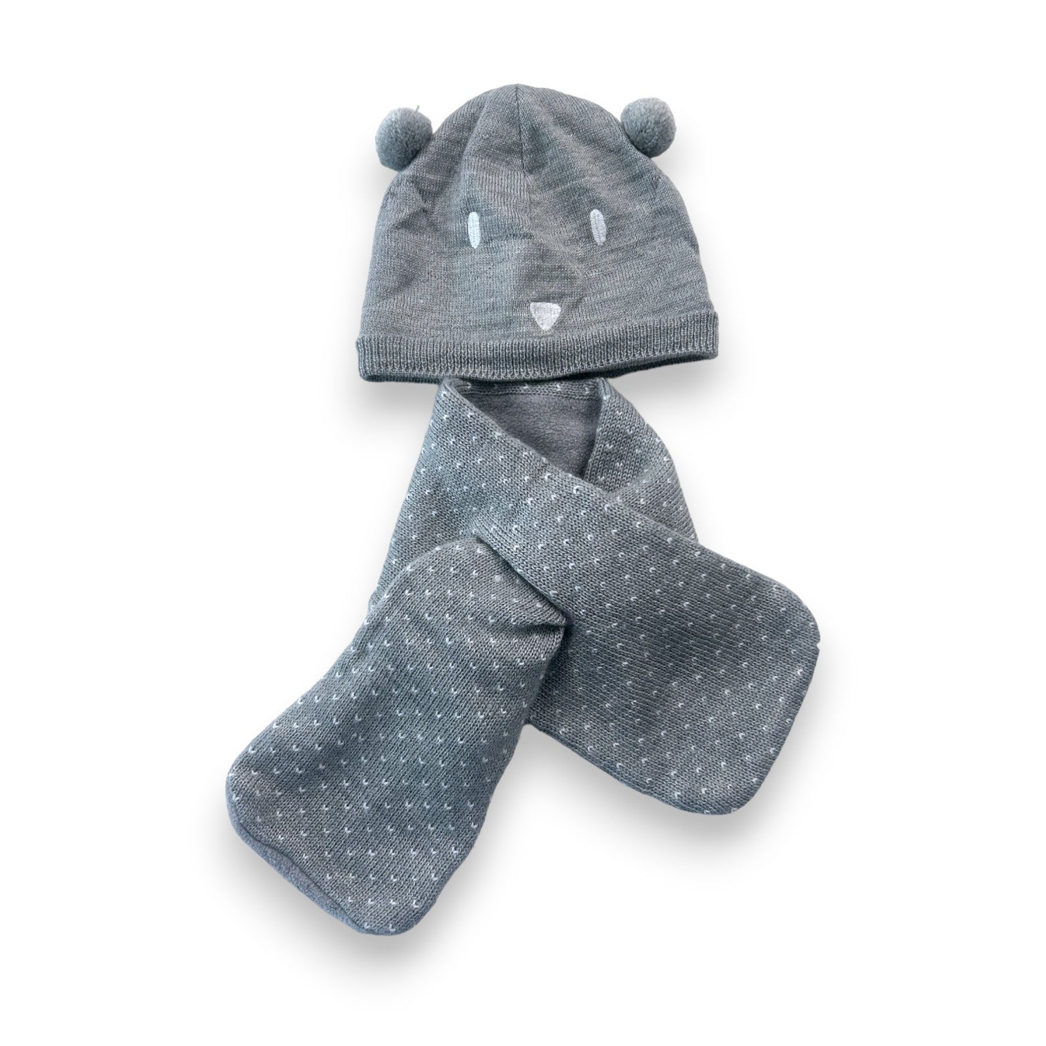 PETIT BATEAU - Lot bonnet et écharpe gris en laine - 3/6 mois