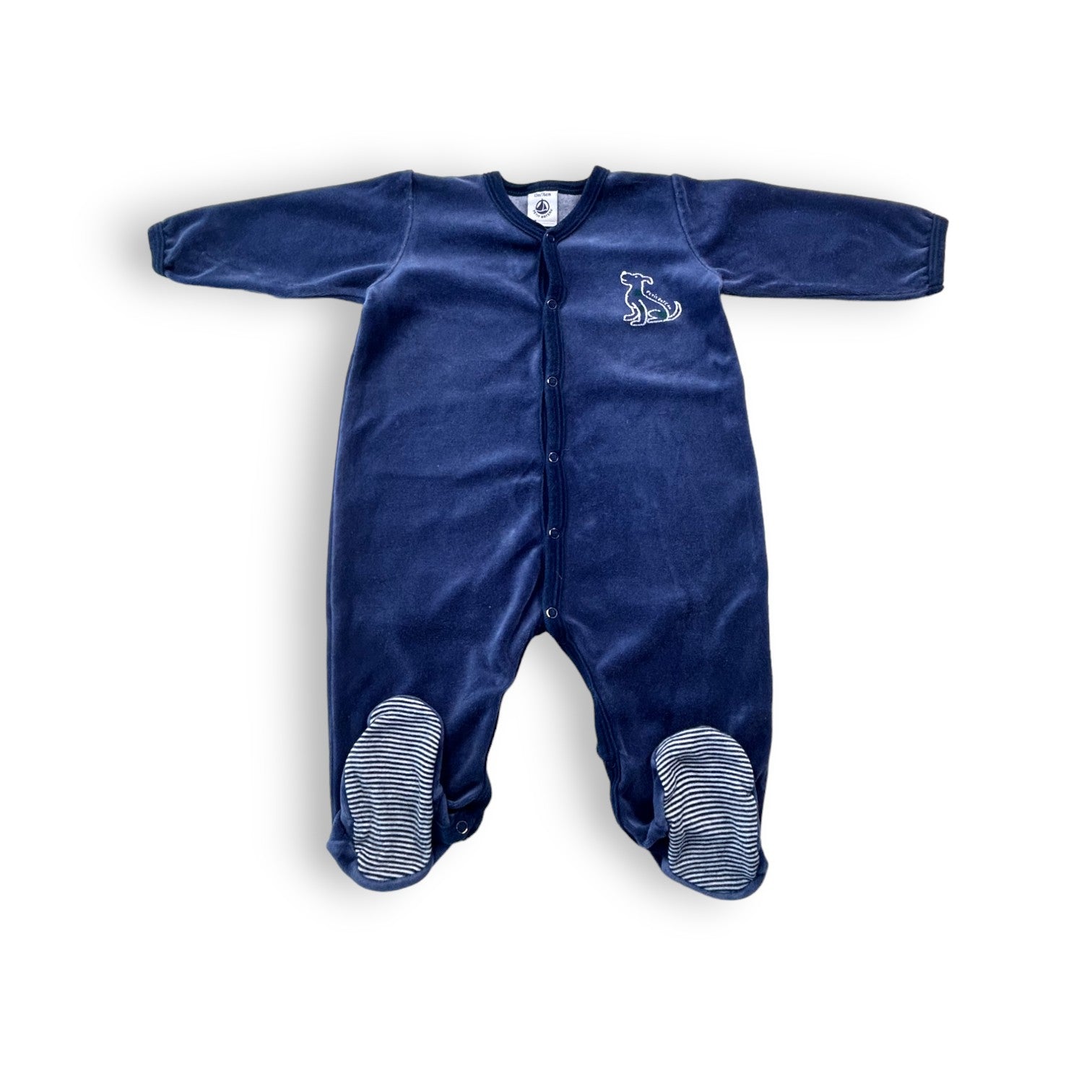 PETIT BATEAU - Pyjama 1 pièce bleu en velours - 12 mois