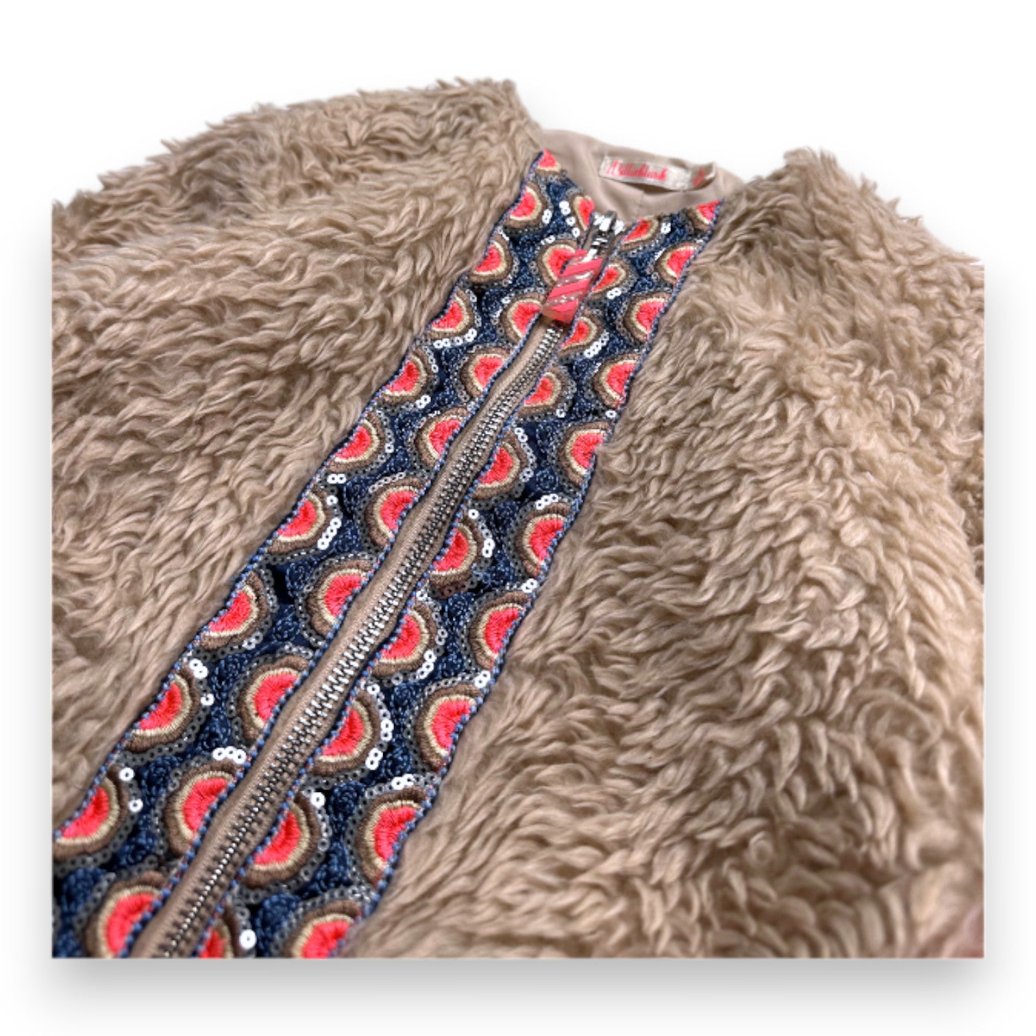 Billieblush - Cremefarbene Pelzjacke mit Stickerei - 4 Jahre