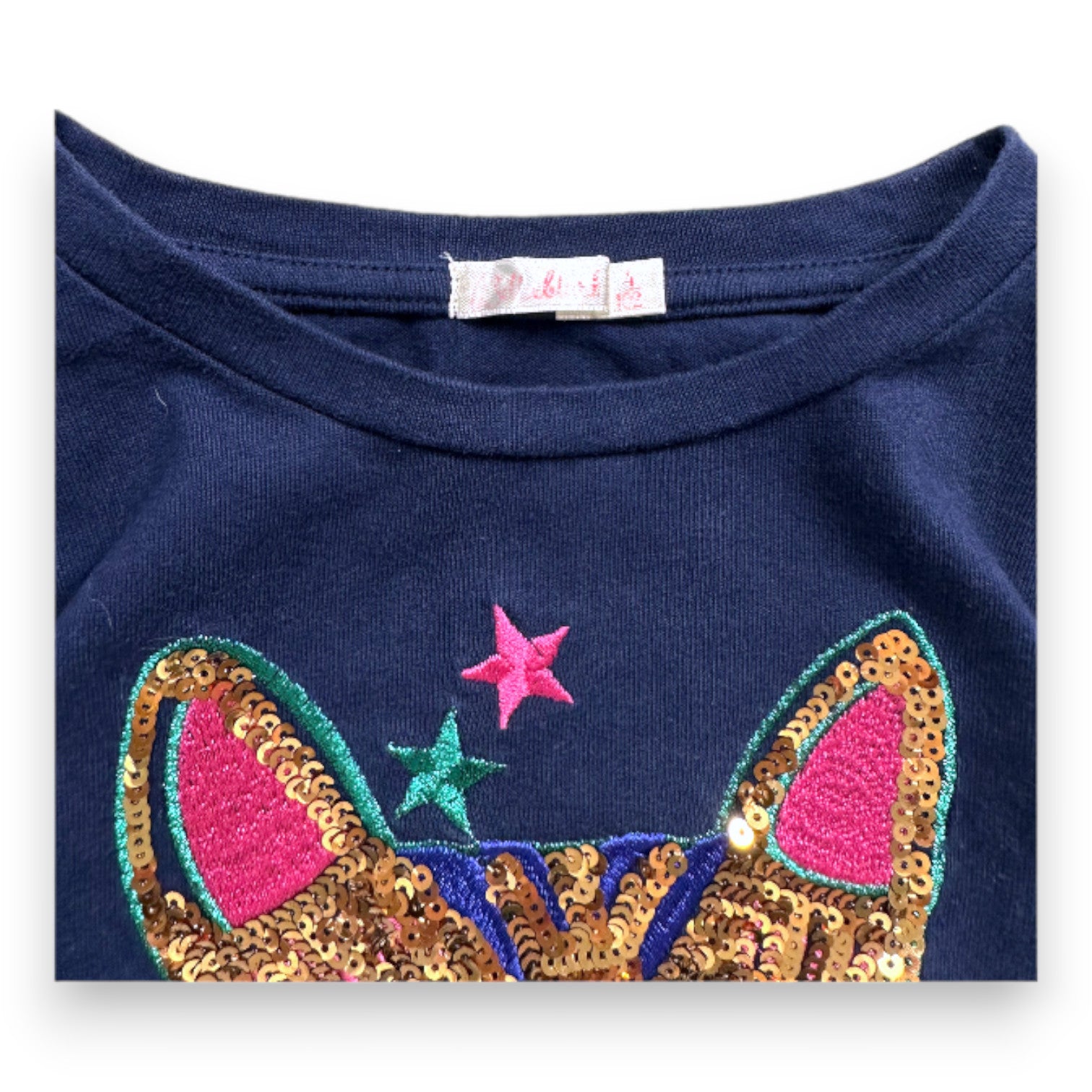 BILLIEBLUSH - Marineblaues Langarm-T-Shirt mit Katzenstickerei - 4 Jahre