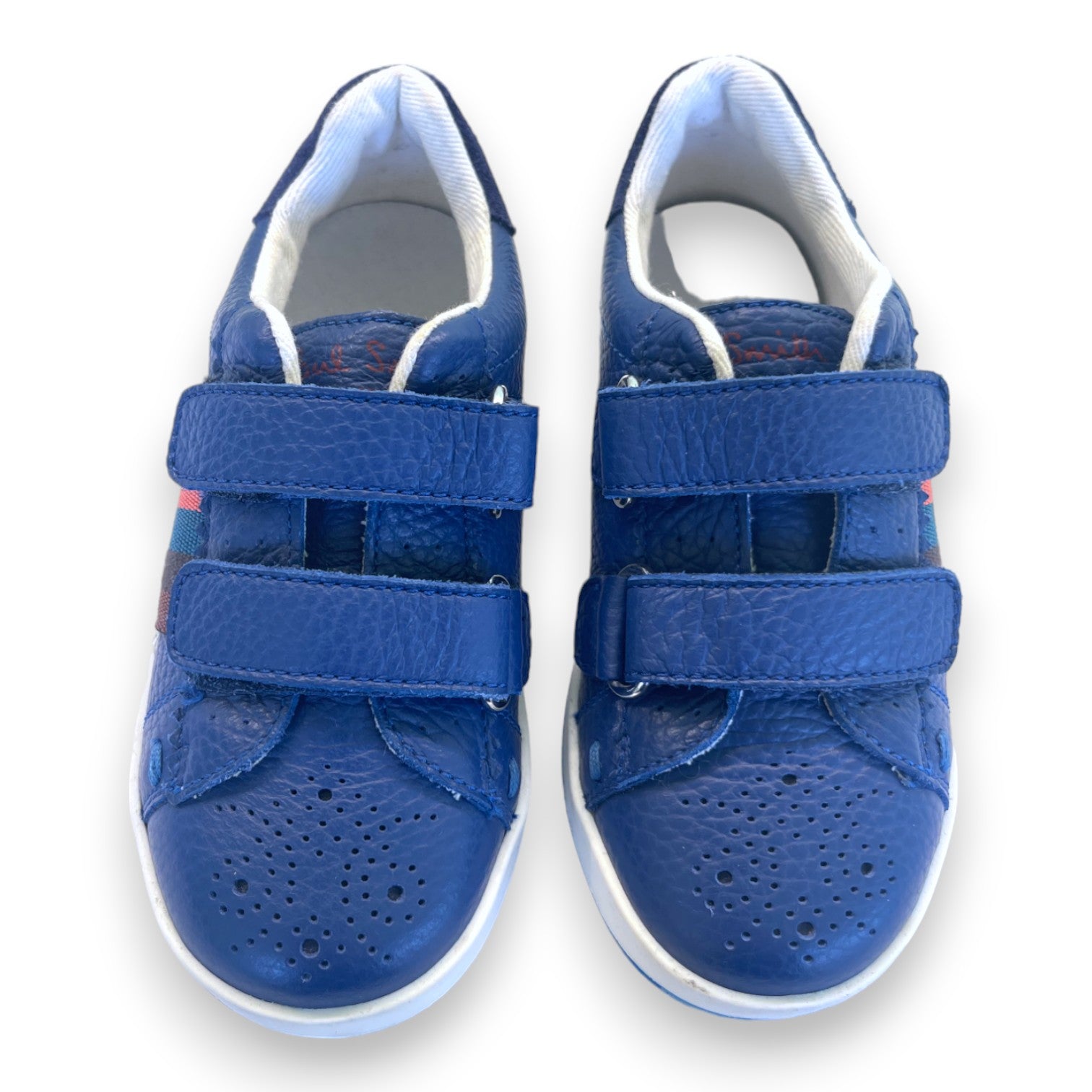 PAUL SMITH - Baskets cuir bleu marine bandes colorées - 26