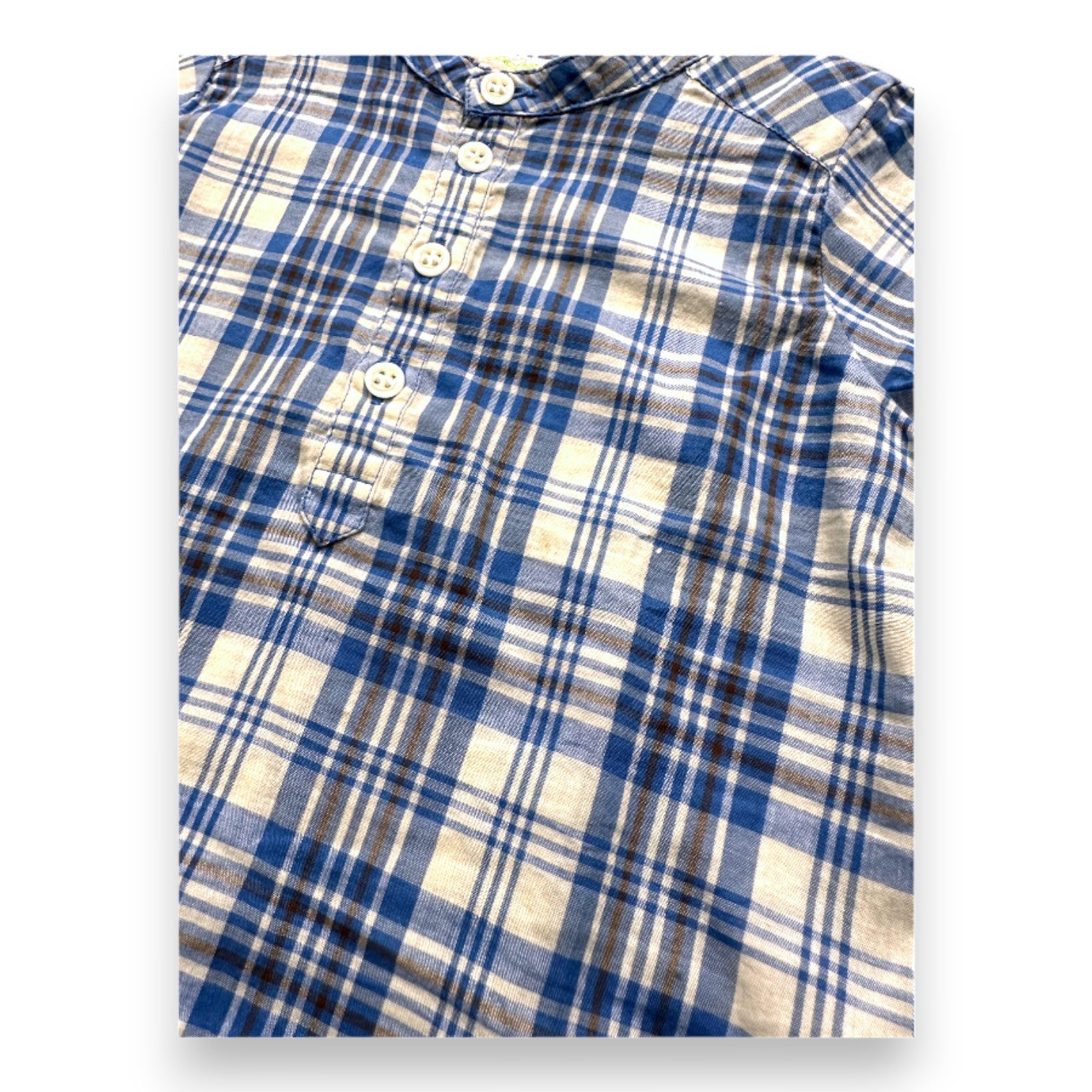 BONPOINT - Chemisier bleu à carreaux à manches courtes - 6 mois