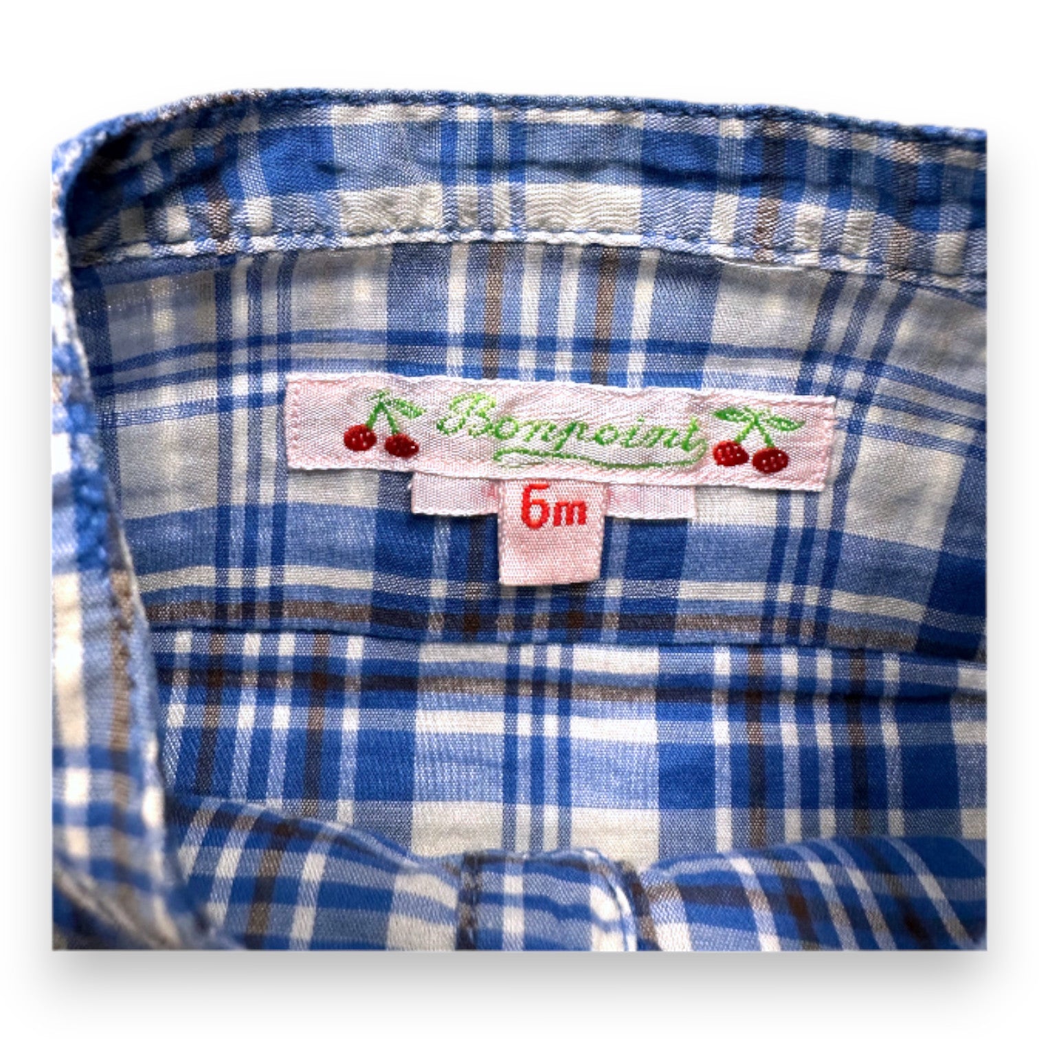 BONPOINT - Blau karierte Bluse mit kurzen Ärmeln - 6 Monate