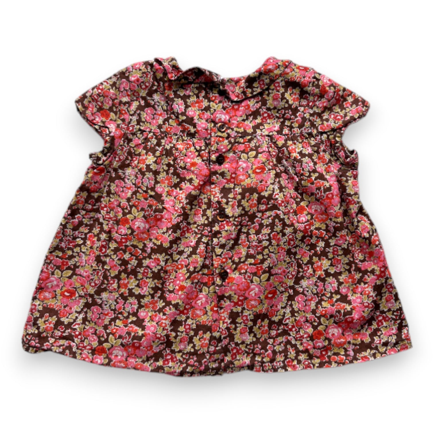 BONPOINT - Braune Bluse mit rosa Blumen - 2 Jahre