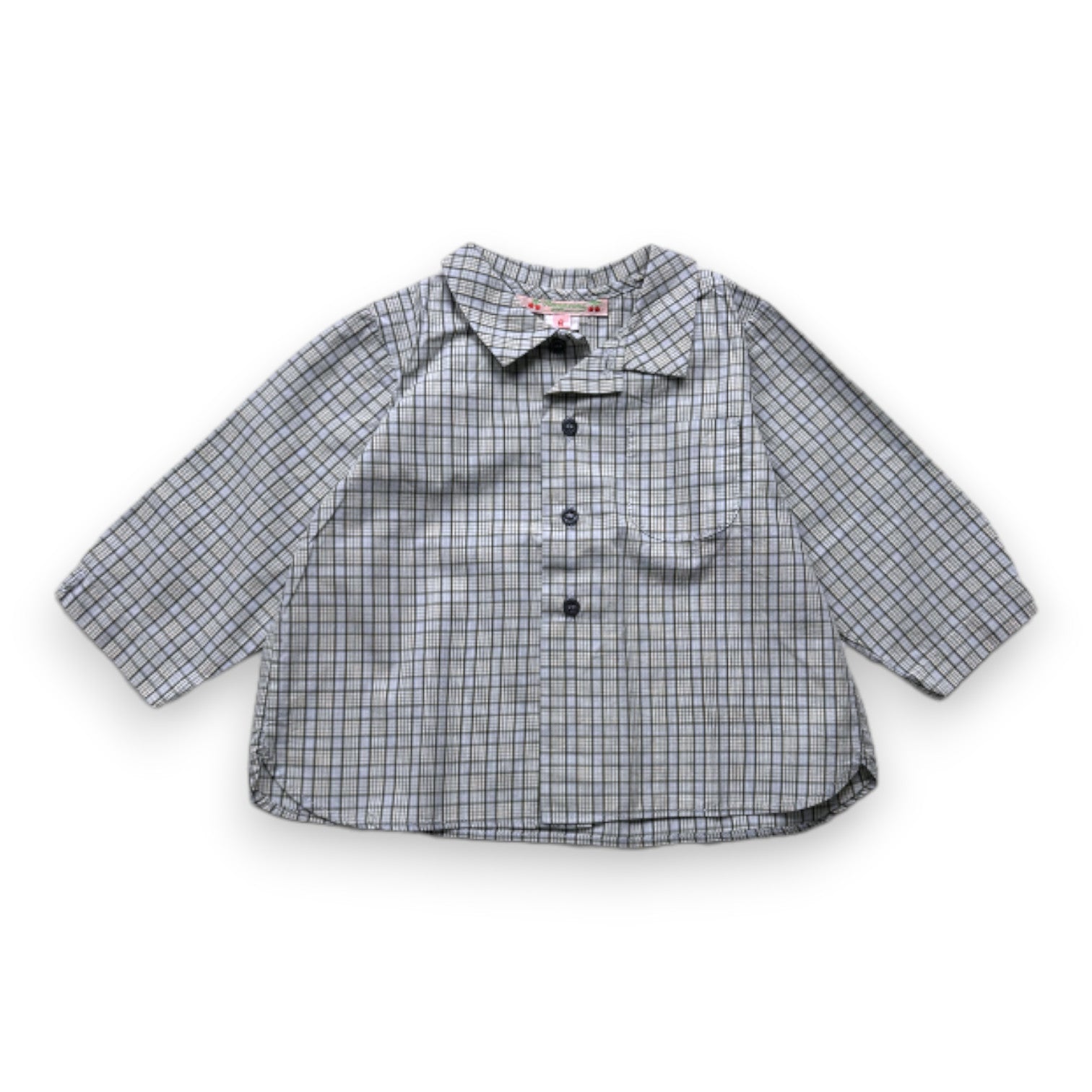 BONPOINT - Chemise à manches longues bleue et verte à carreaux - 6 mois