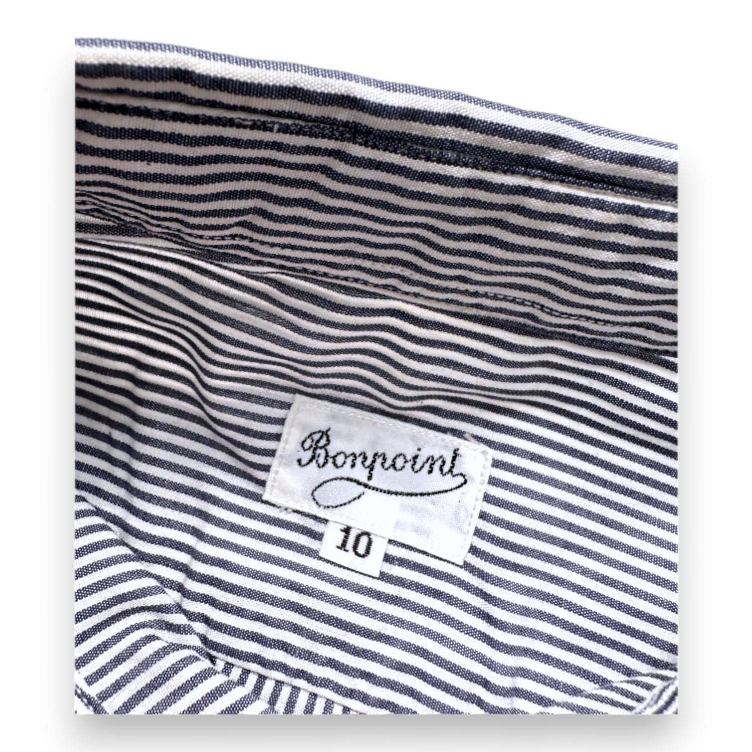 BONPOINT - Chemise à manches courtes blanche et noire à rayures - 10 ans