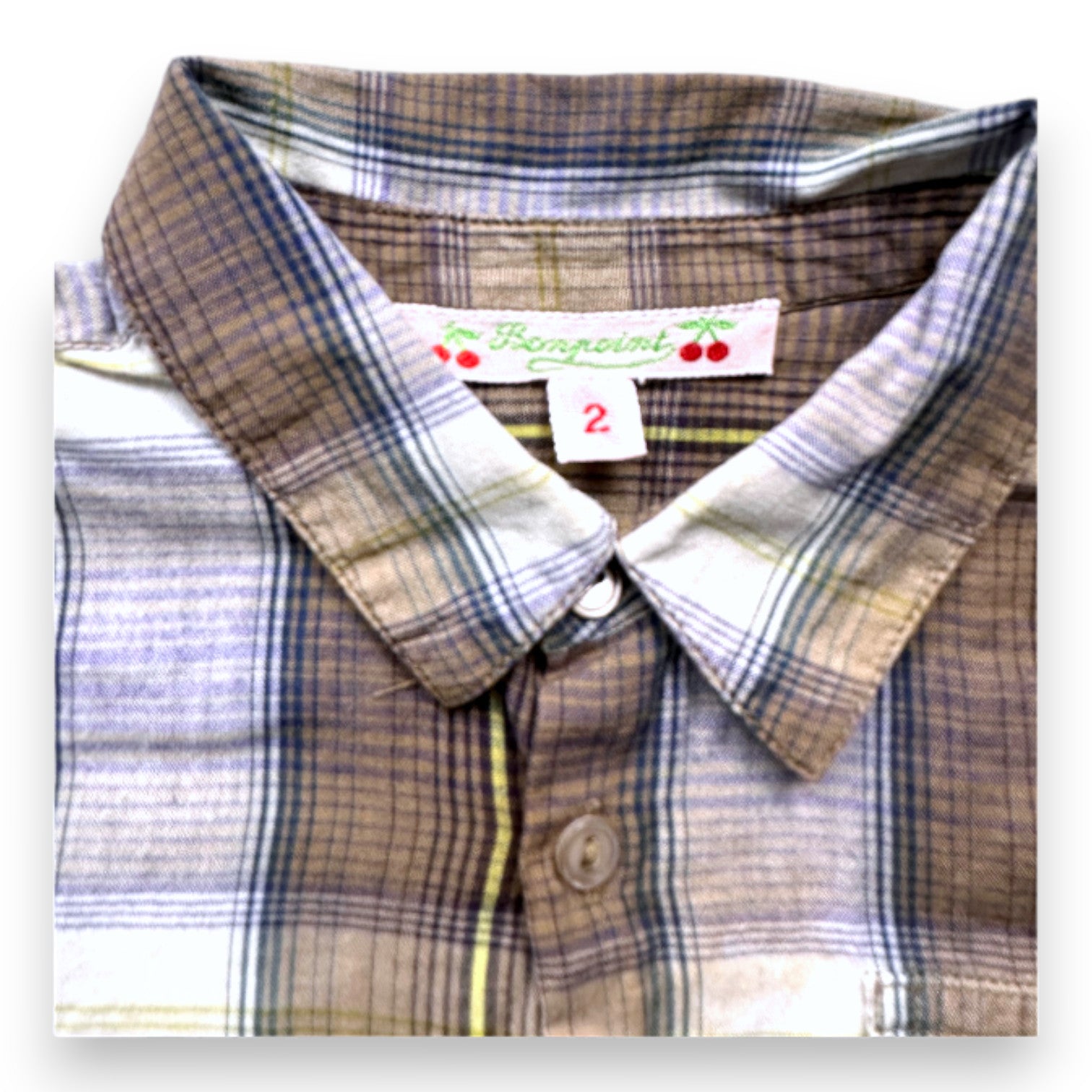 BONPOINT - Chemise à manches courtes bleue et marron à carreaux - 2 ans