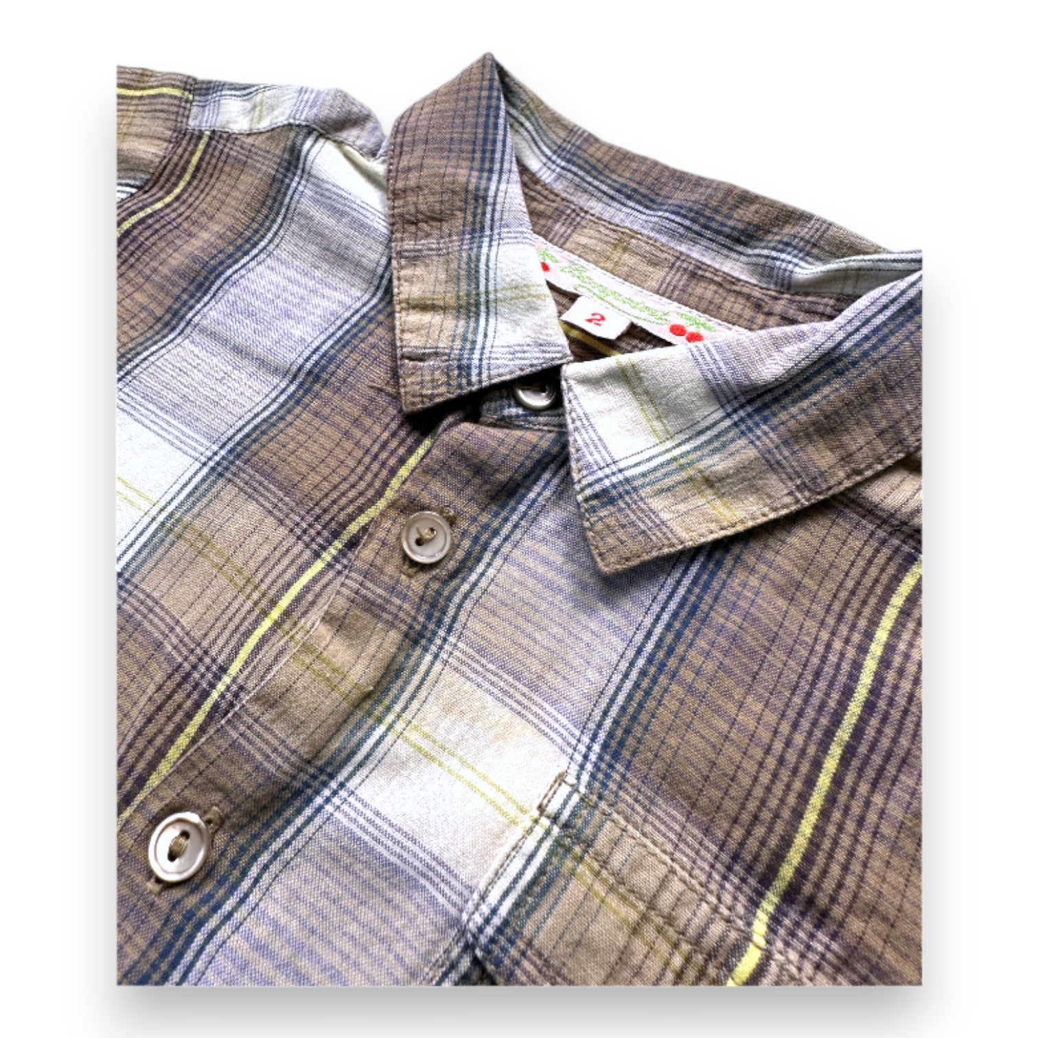 BONPOINT - Blue and brown checked short-sleeved shirt - 2 years