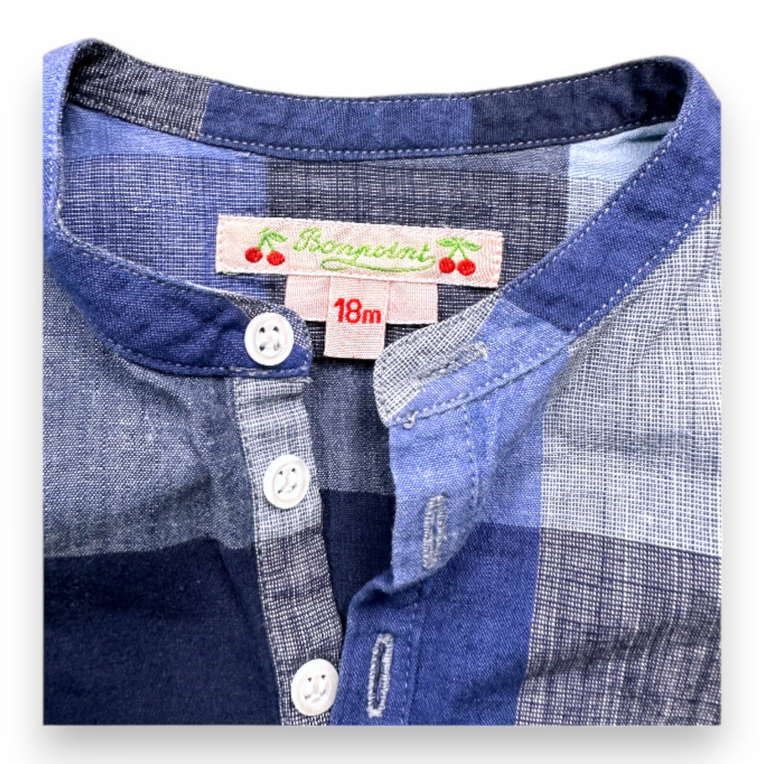 BONPOINT - Chemisier à manches longues bleu à carreaux - 18 mois