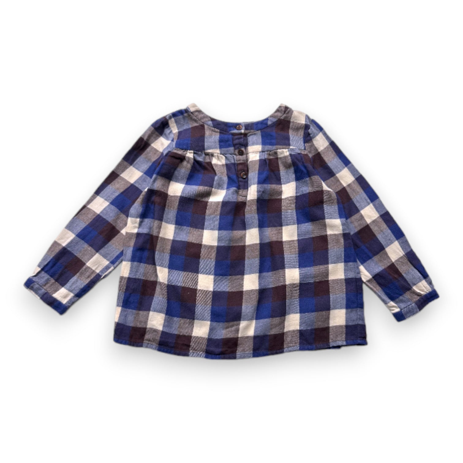 BONPOINT - Blouse en laine à manches longues bleue et marron - 3 ans