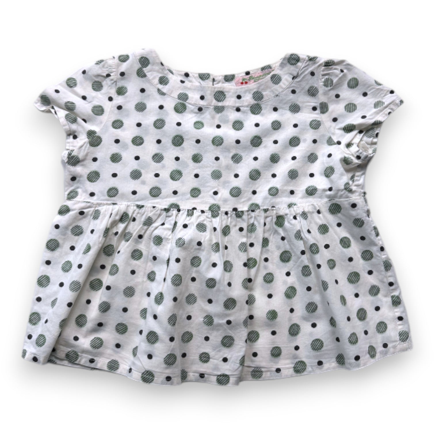 BONPOINT - Blouse à manches courtes blanche et verte à pois - 3 ans