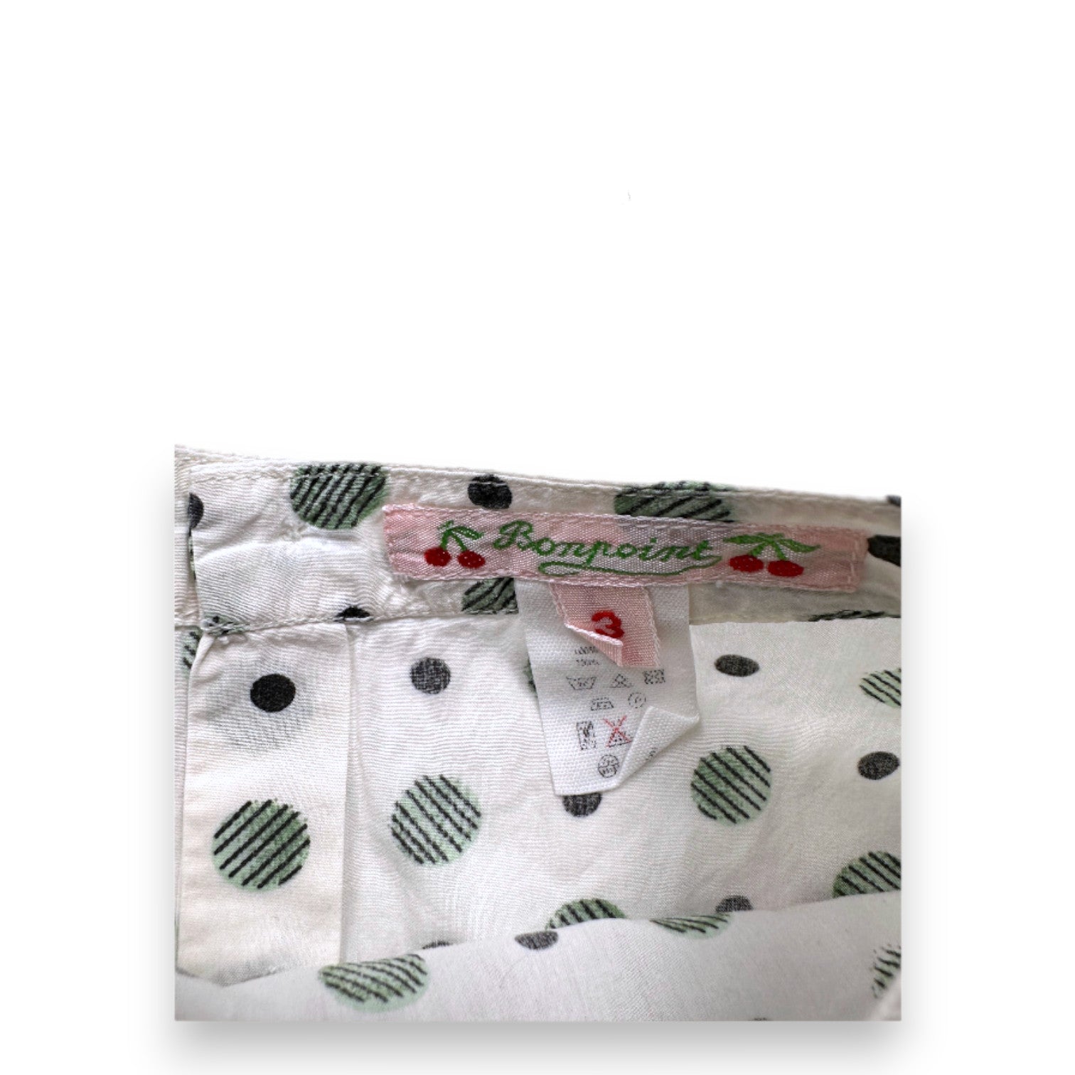 BONPOINT - Blouse à manches courtes blanche et verte à pois - 3 ans