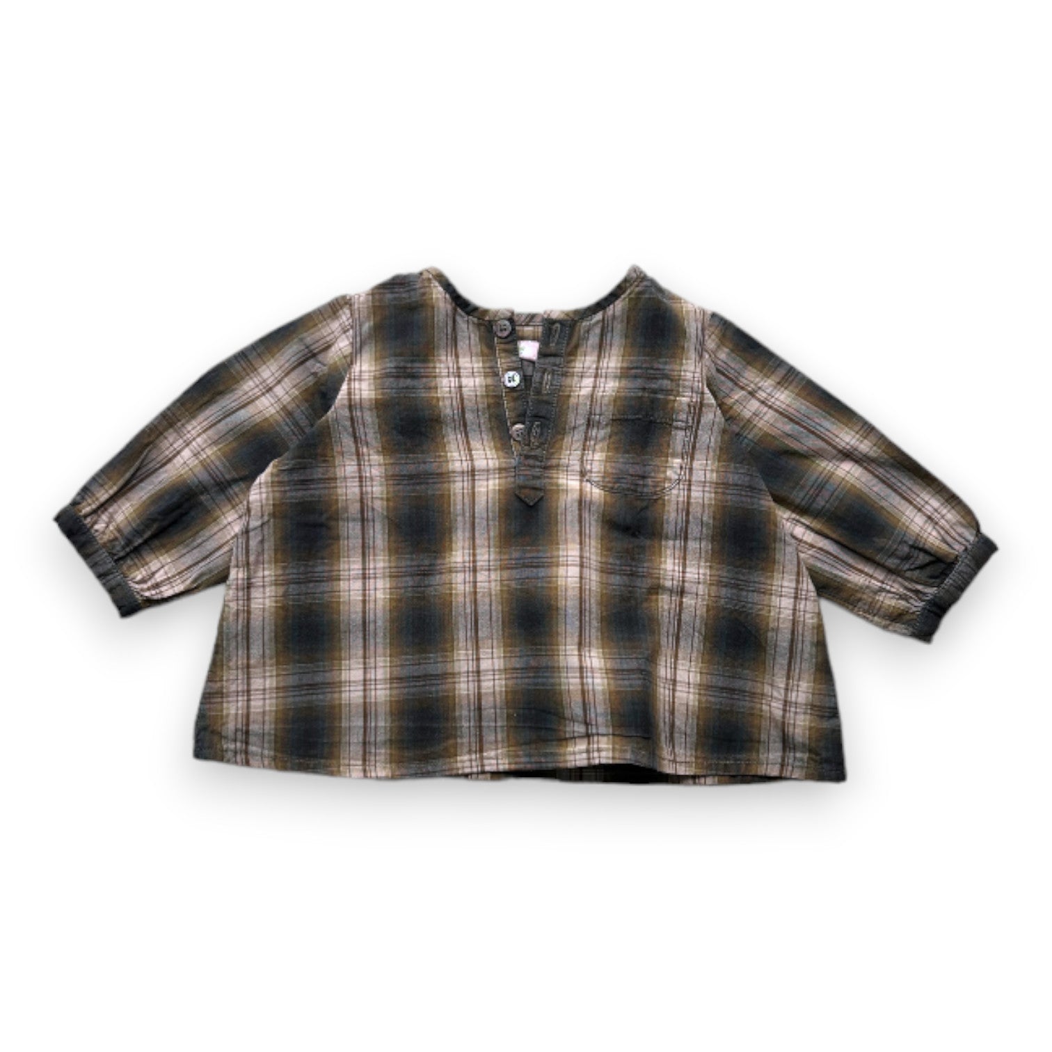 BONPOINT - Blouse à manches longues verte à carreaux - 3 mois