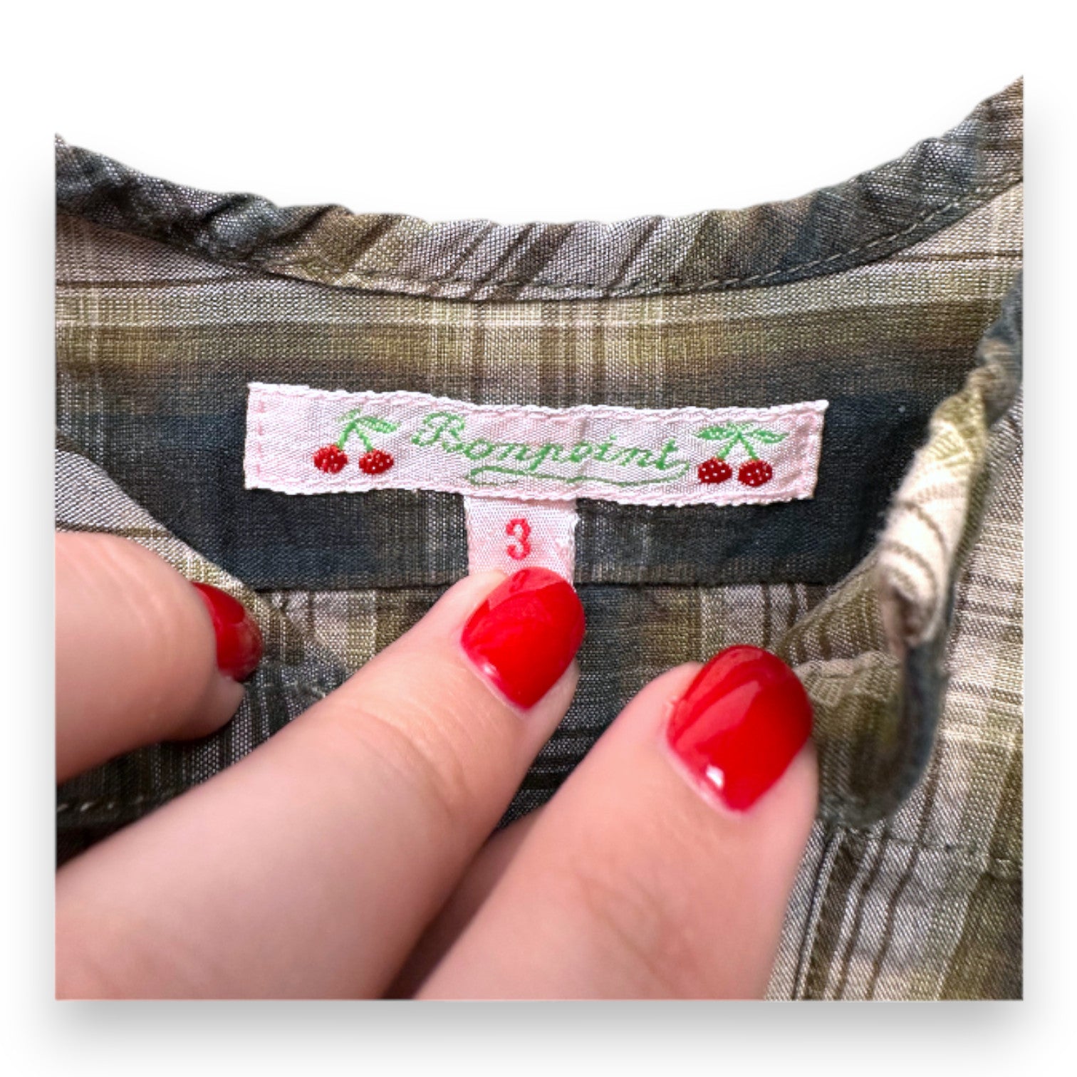 BONPOINT - Green checked long-sleeved blouse - 3 months