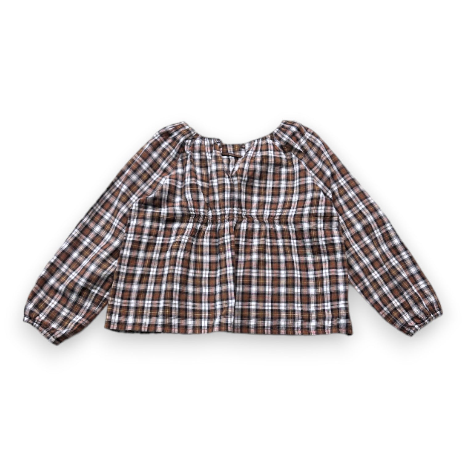 BONPOINT - Blouse à manches longues marron et blanche à carreaux - 6 ans