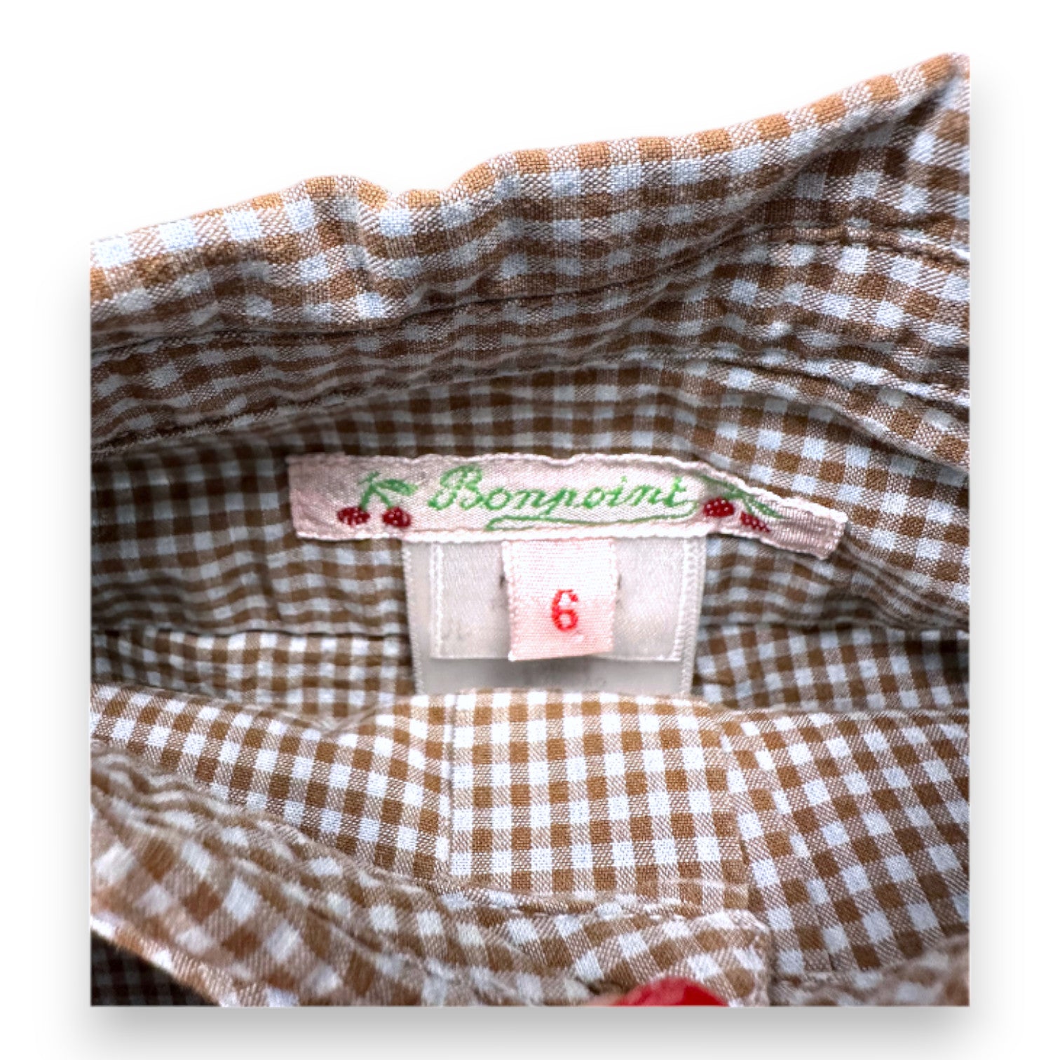 BONPOINT - Chemise à manches longues marron et bleue à carreaux - 6 mois