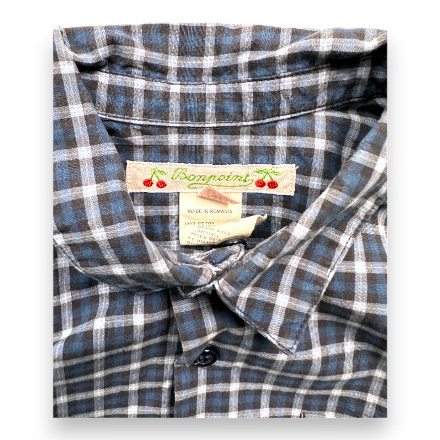 BONPOINT - Chemise à manches longues bleue à carreaux - 18 mois