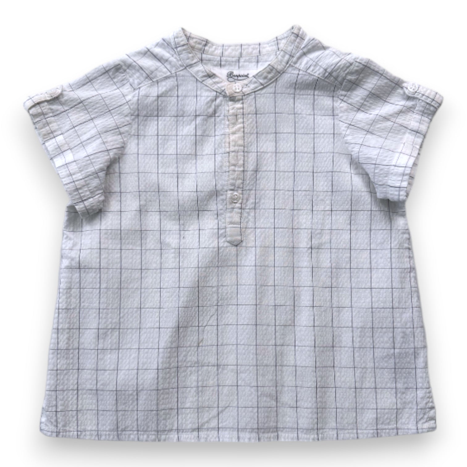 BONPOINT - Blouse à manches courtes blanche à carreaux - 3 ans