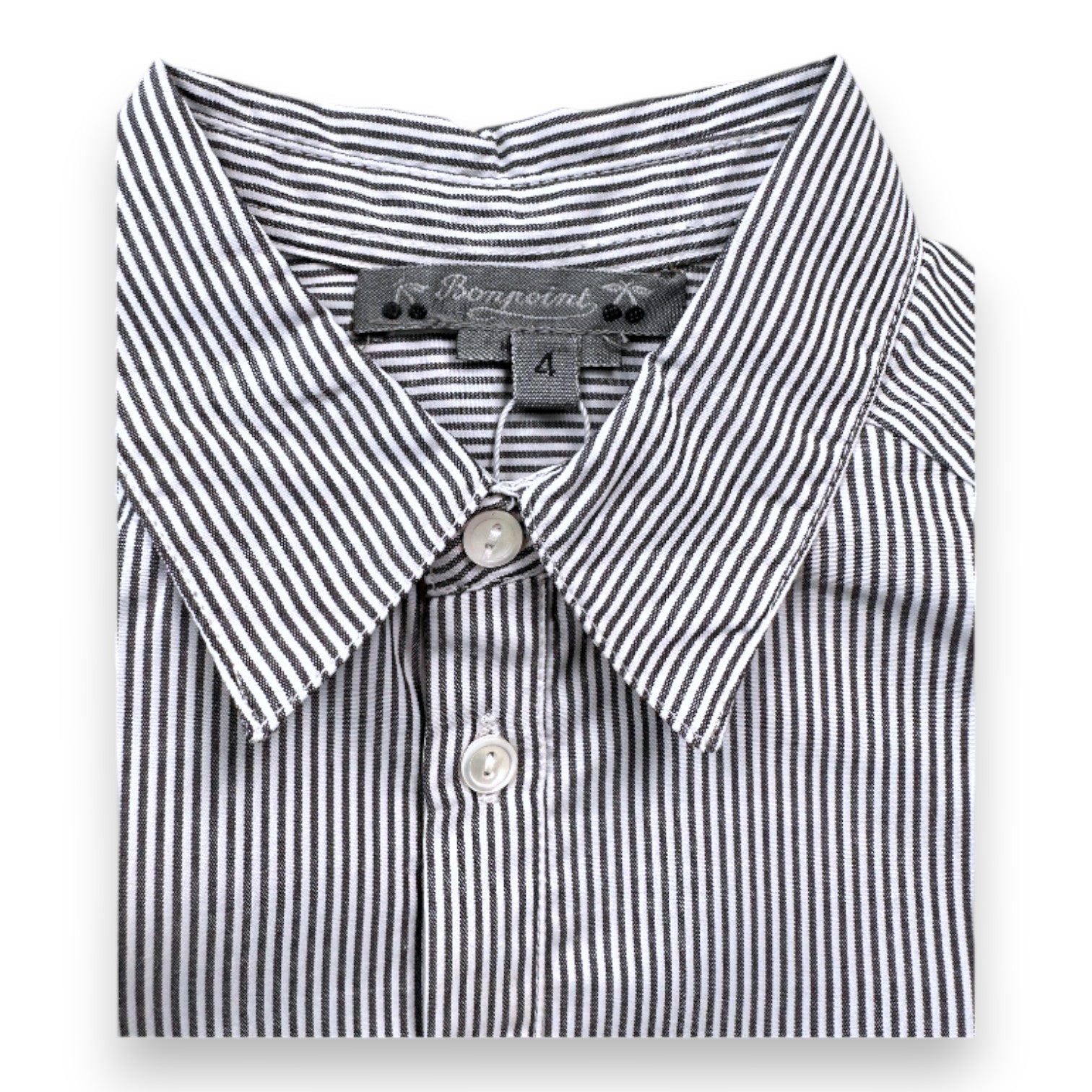 BONPOINT - Neues weiß-grau gestreiftes Langarmhemd - 4 Jahre