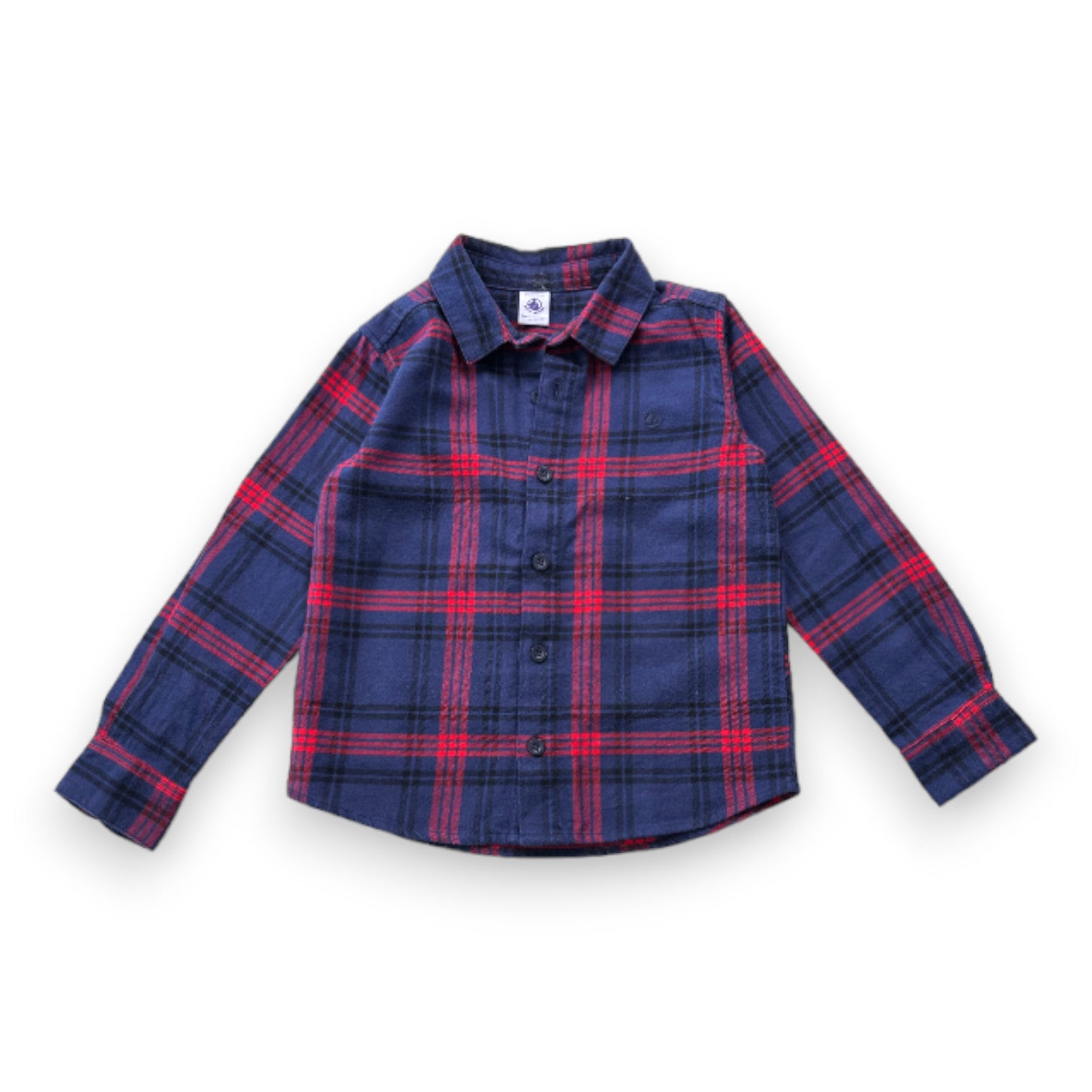 PETIT BATEAU - Chemise à manches longues bleu et rouge à carreaux - 5 ans