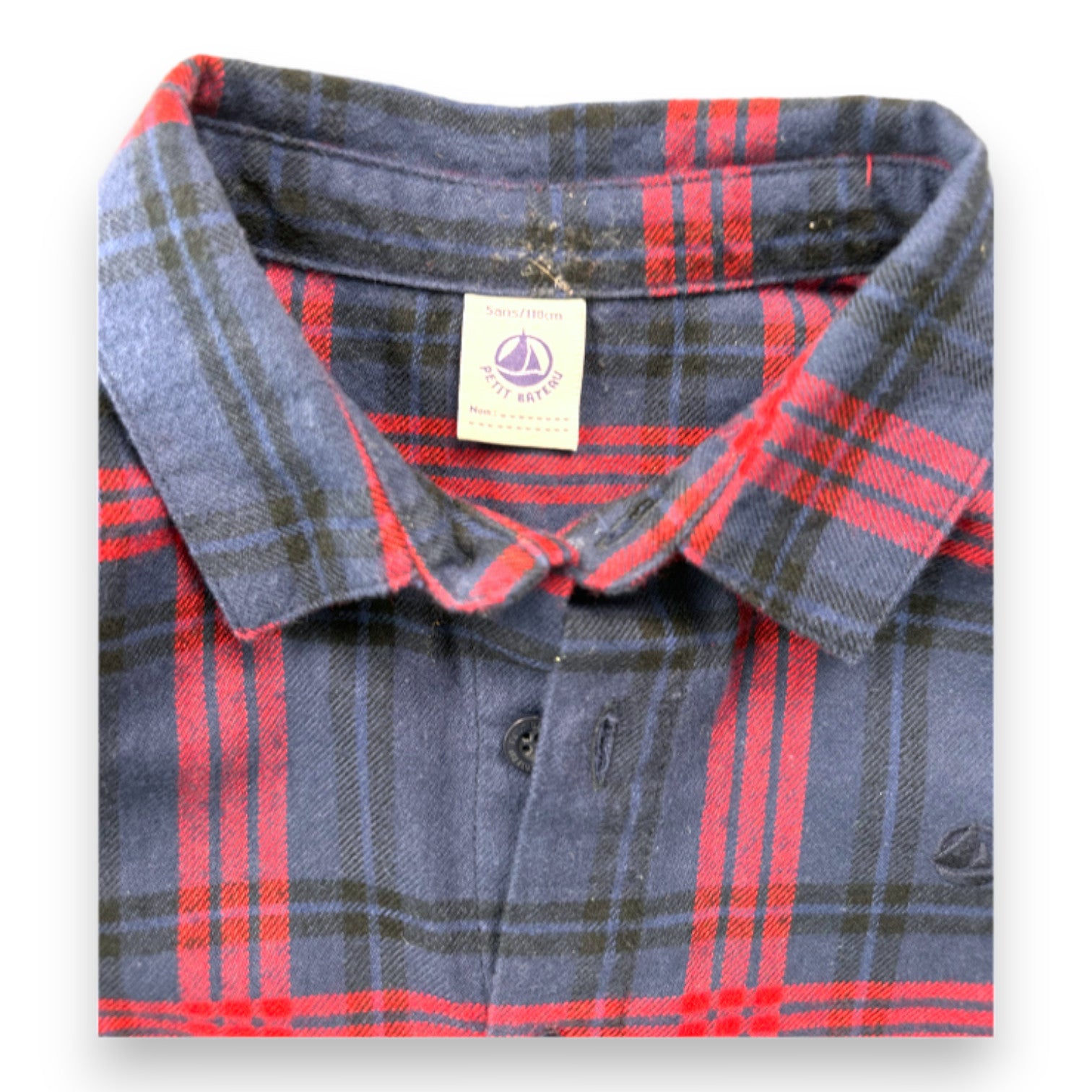 PETIT BATEAU - Blau-rot kariertes Langarmhemd - 5 Jahre