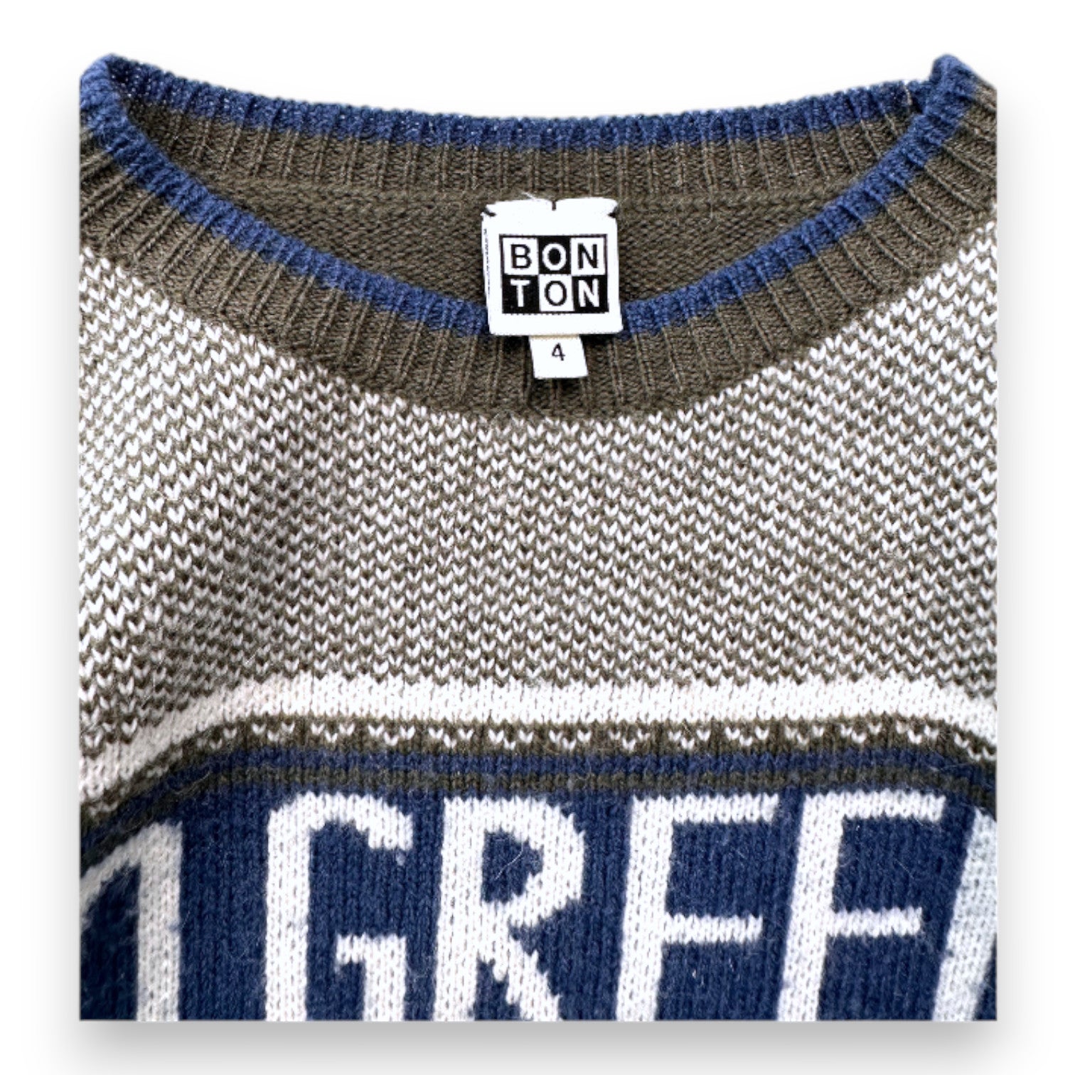 BONTON - Pull en laine vert et bleu - 4 ans