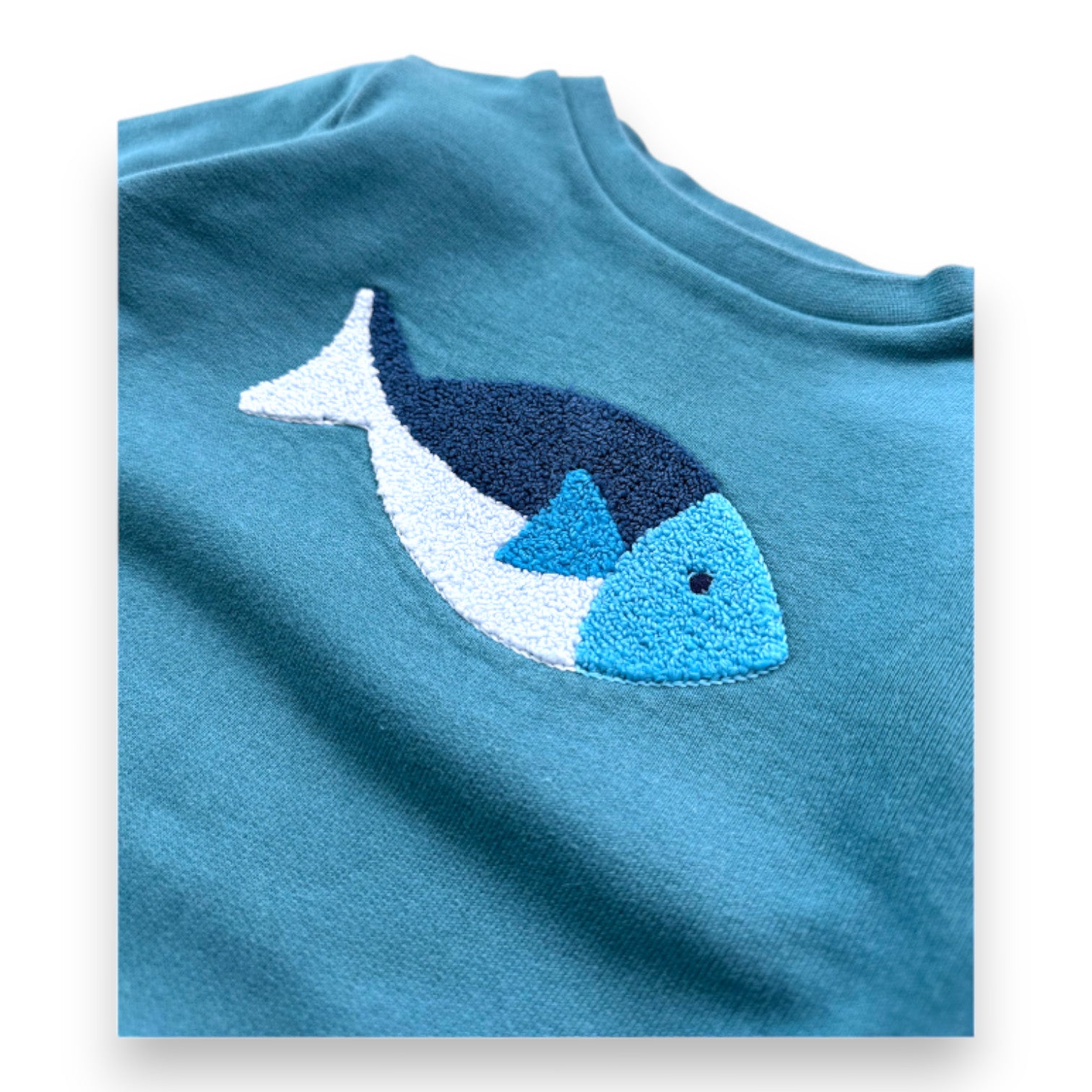 JACADI - Blue long-sleeved sweatshirt with embroidered fish - 3 years