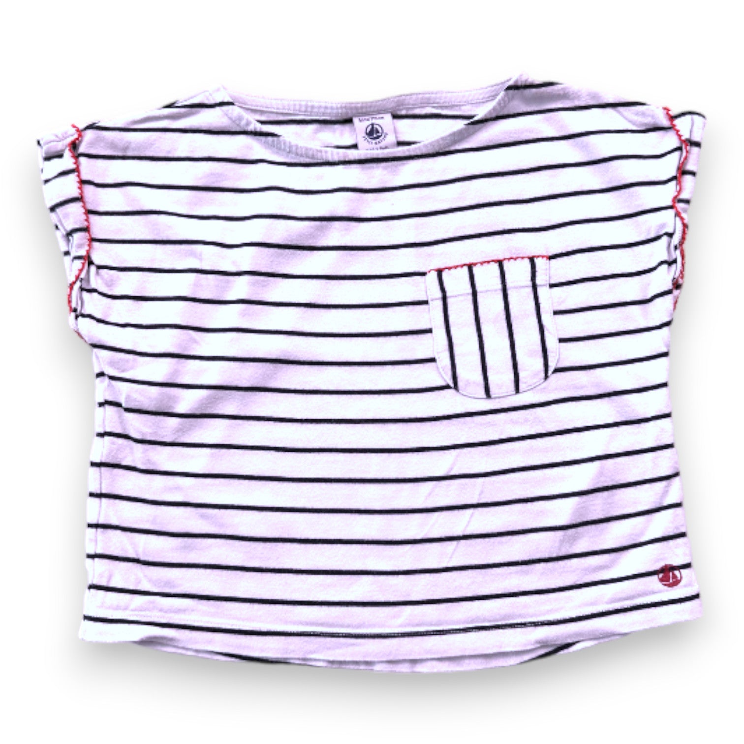 PETIT BATEAU - White striped T-shirt - 5 years