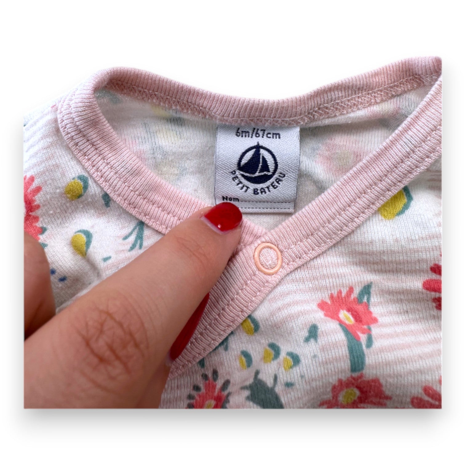 PETIT BATEAU - Pyjama mit weißen und rosa Blumenstreifen - 6 Monate
