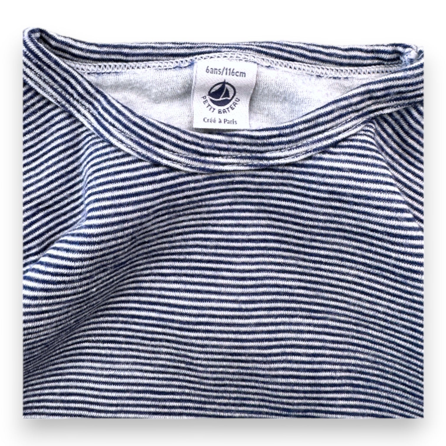 PETIT BATEAU - Blue and white striped wool long-sleeved T-shirt - 6 years