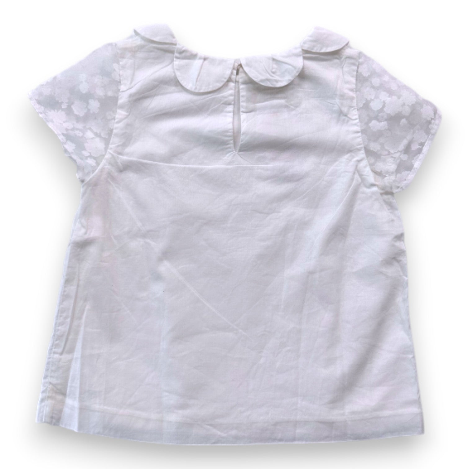 JACADI - white t-shirt with transparent floral sleeves - 5 years