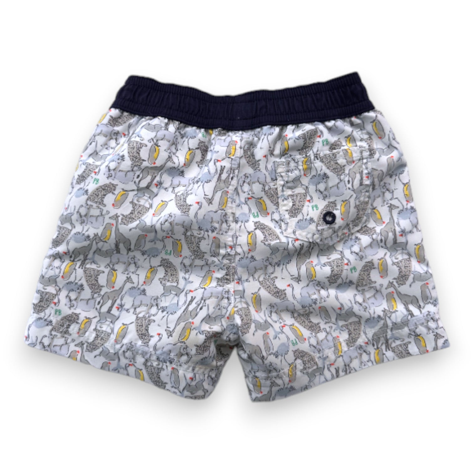 PETIT BATEAU - Weiße und blaue Badeshorts mit Aufdrucken - 6 Monate