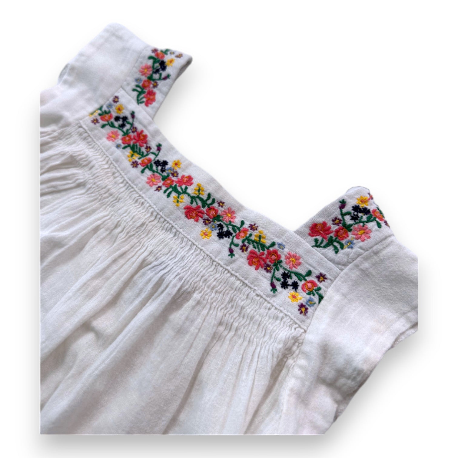 BONTON - White blouse with embroidered flowers - 4 years