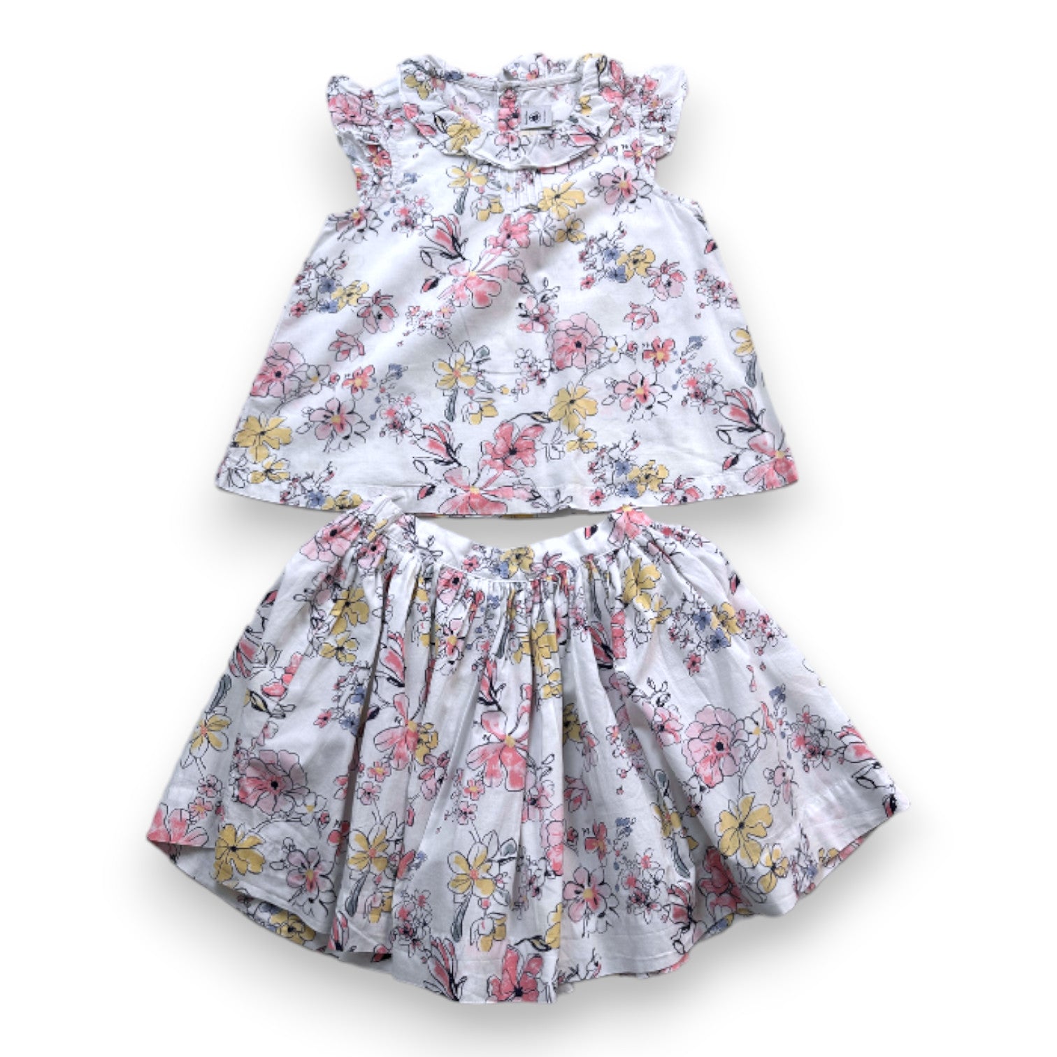 PETIT BATEAU - Set aus weißem Rock und Bluse mit Blumenmuster - 8 Jahre